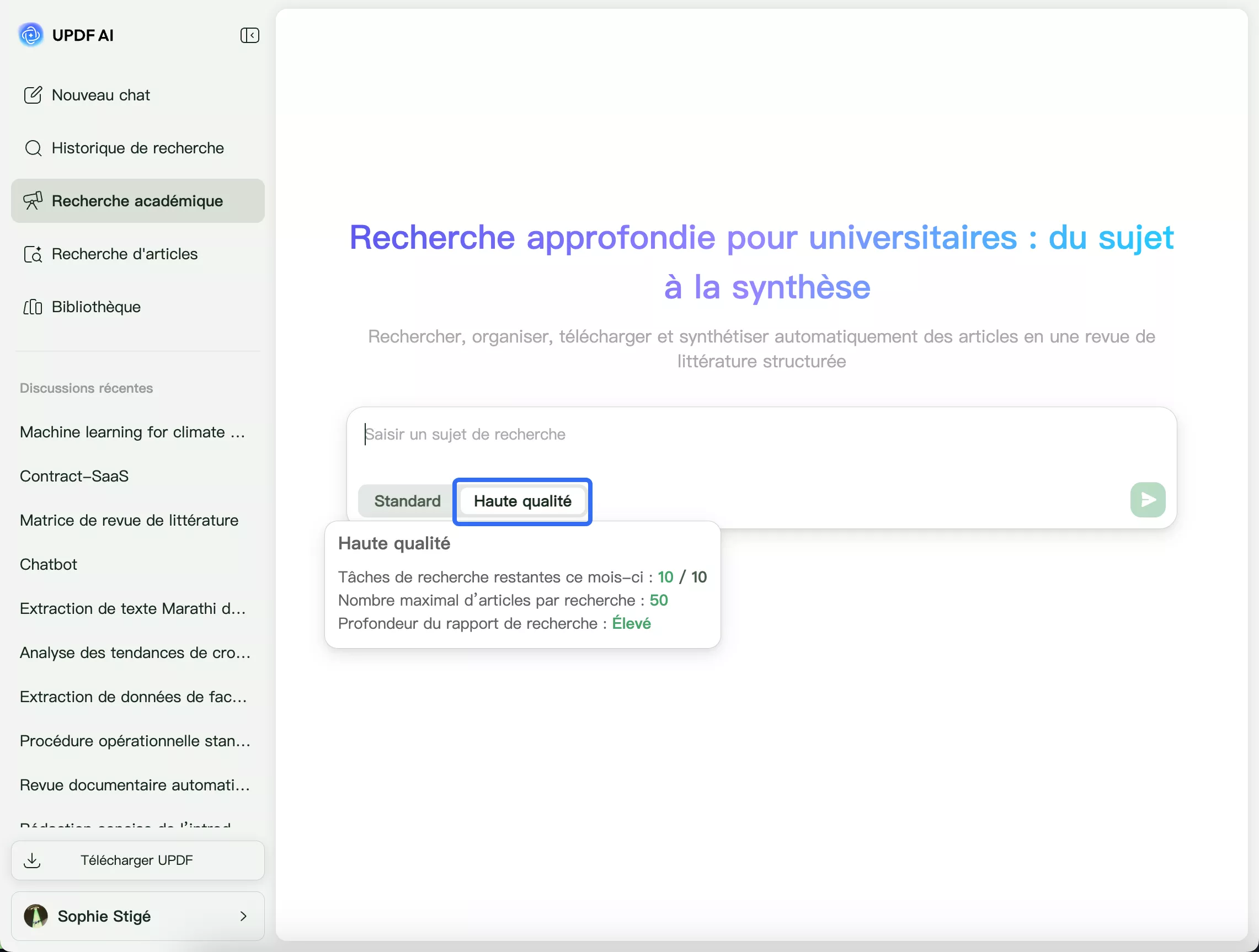 UPDF AI : Recherche approfondie de haute qualité