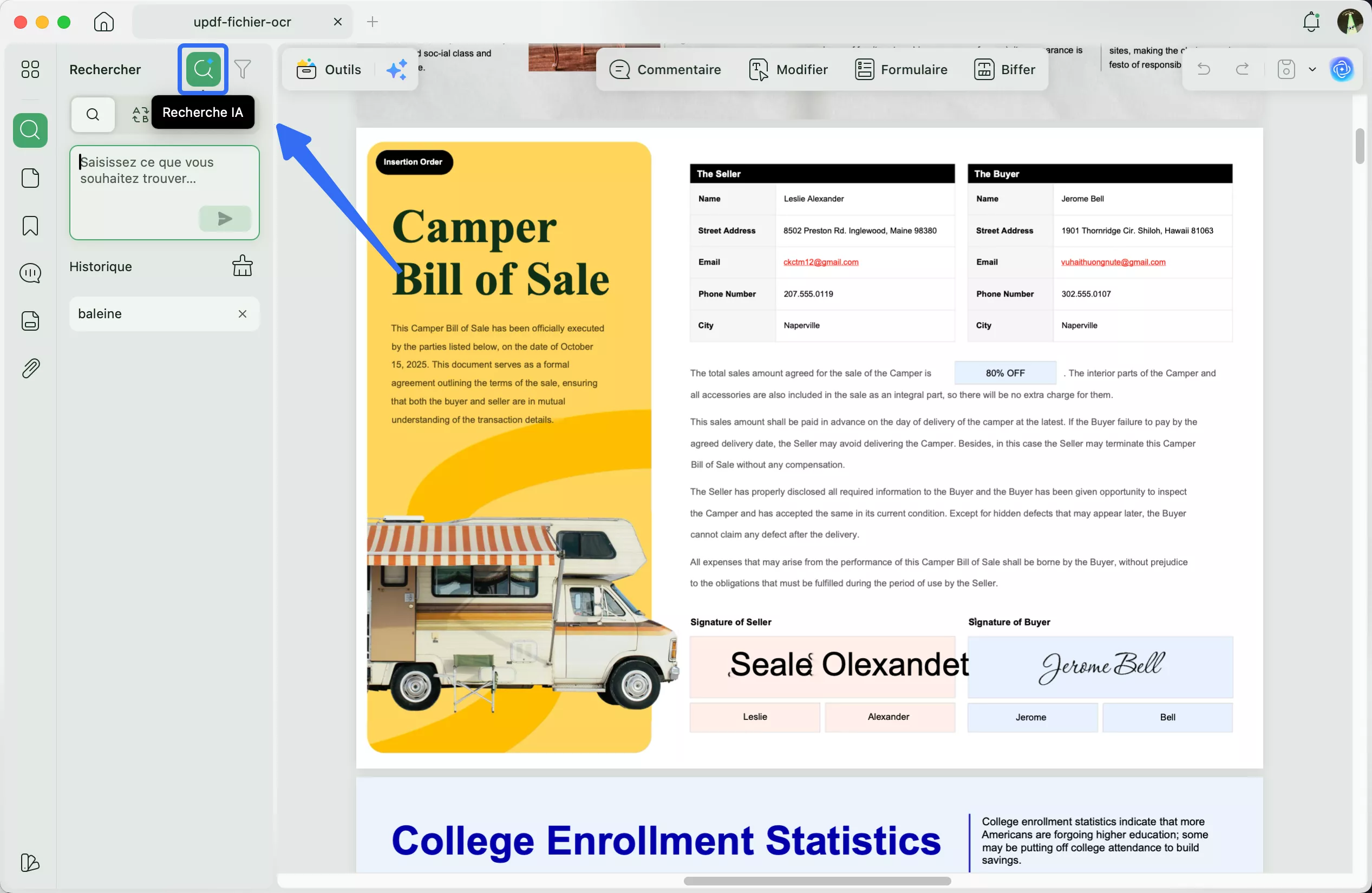 cliquez sur l'icône de recherche IA