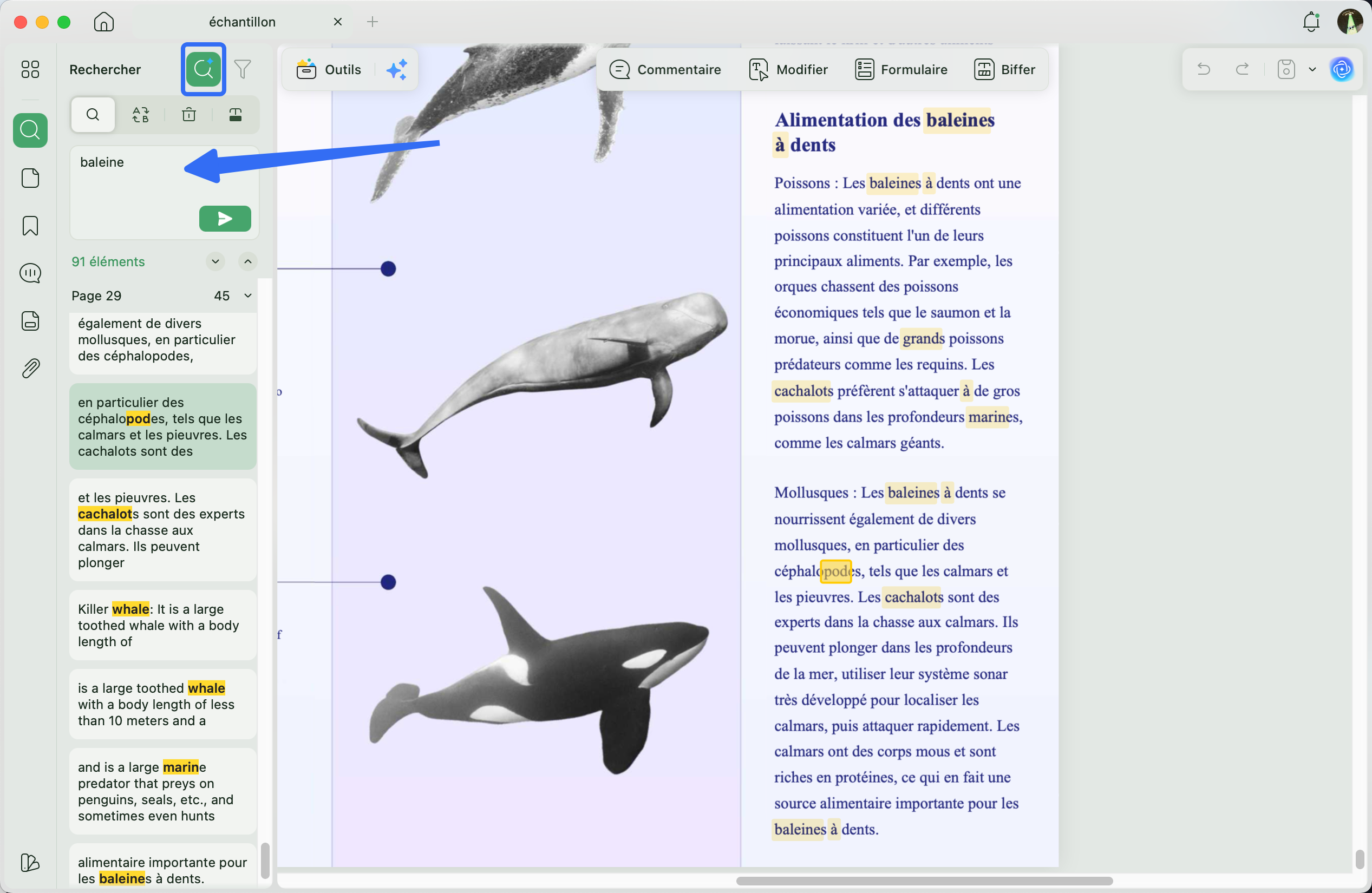 recherche sémantique IA UPDF pour trouver ce que vous voulez dire