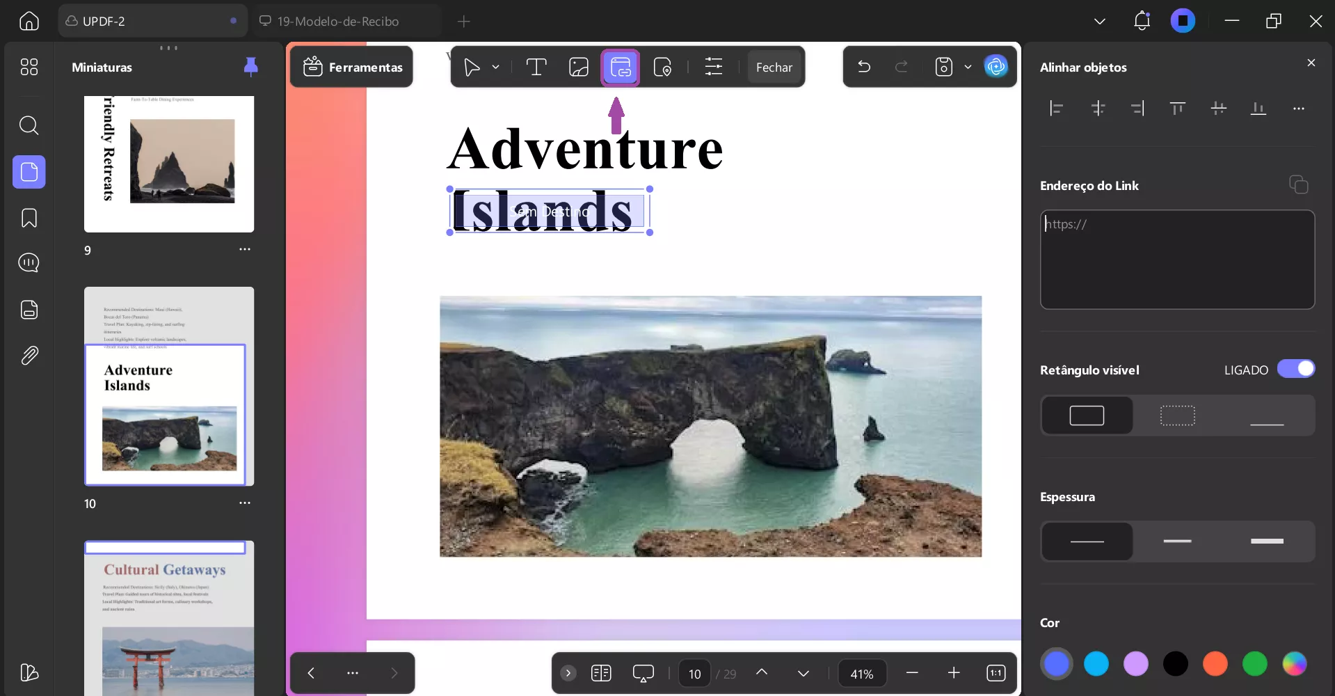 Recurso de editar hiperlinks no UPDF