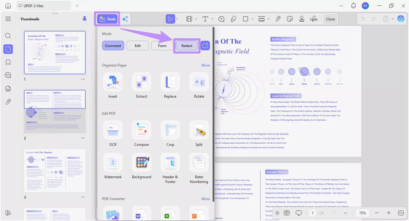 select redact under tools