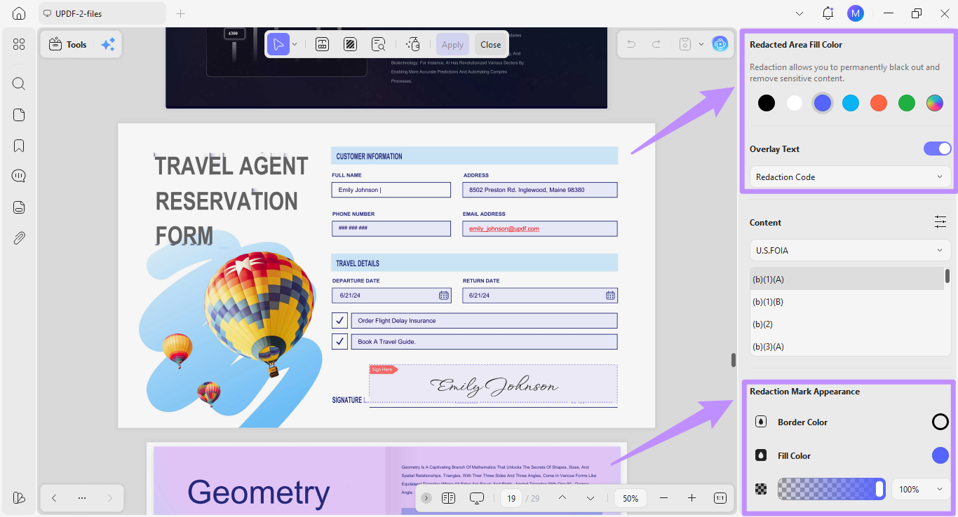 redaction customization options