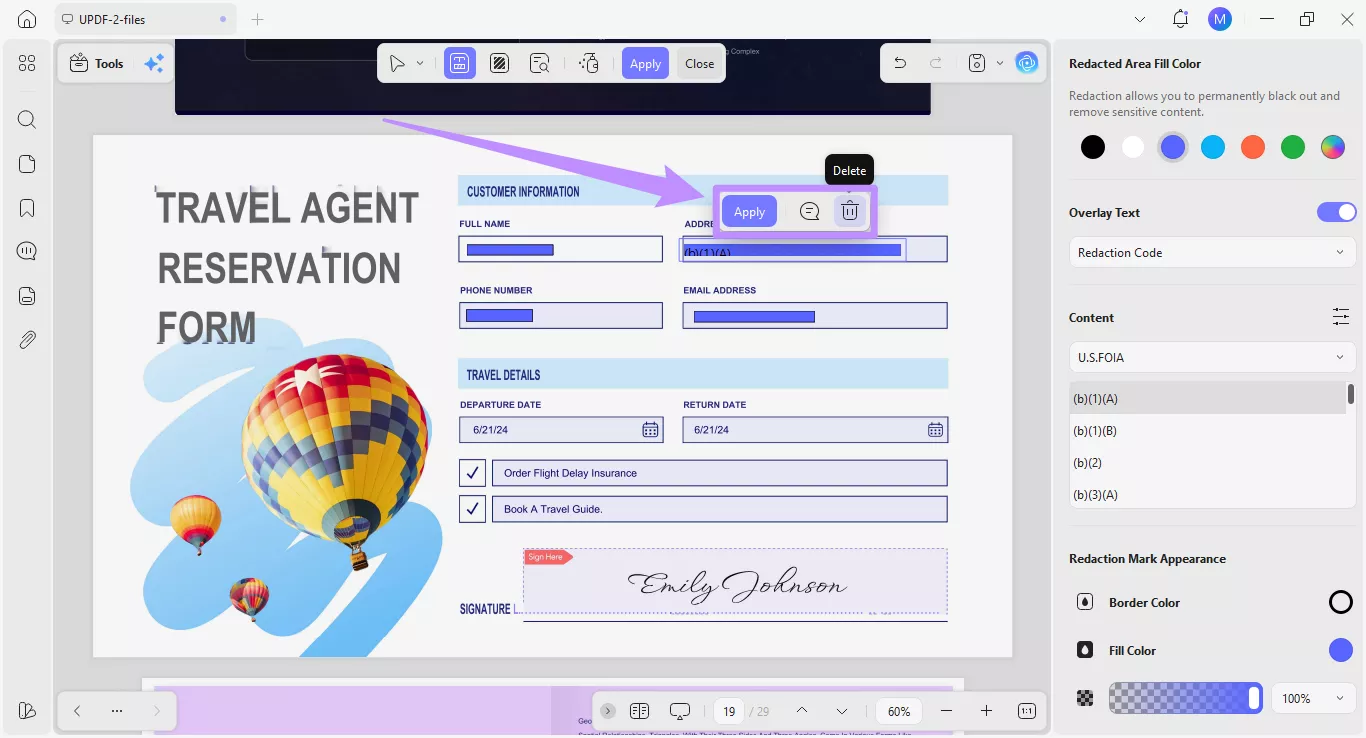  delete or apply redaction