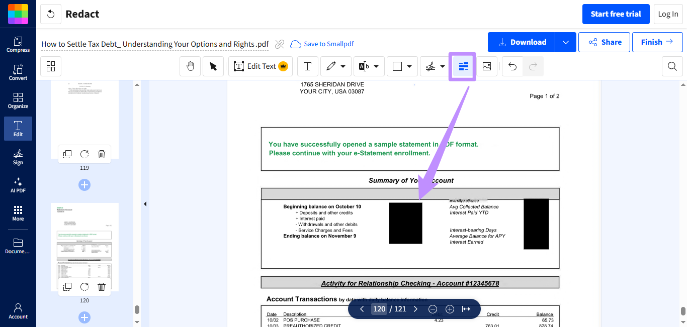 smallpdf redaction tool