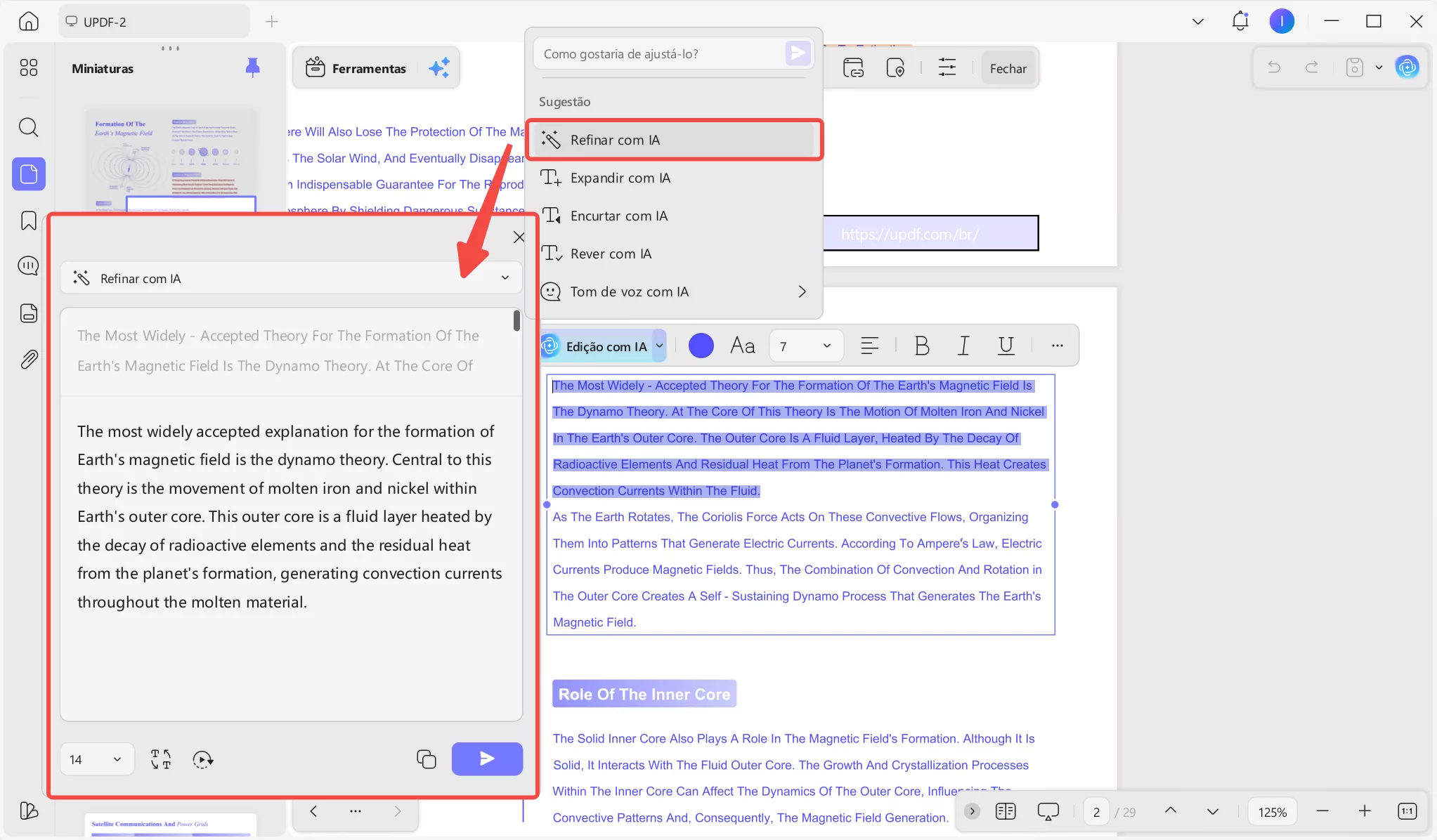Responder à predefinição de polimento por IA