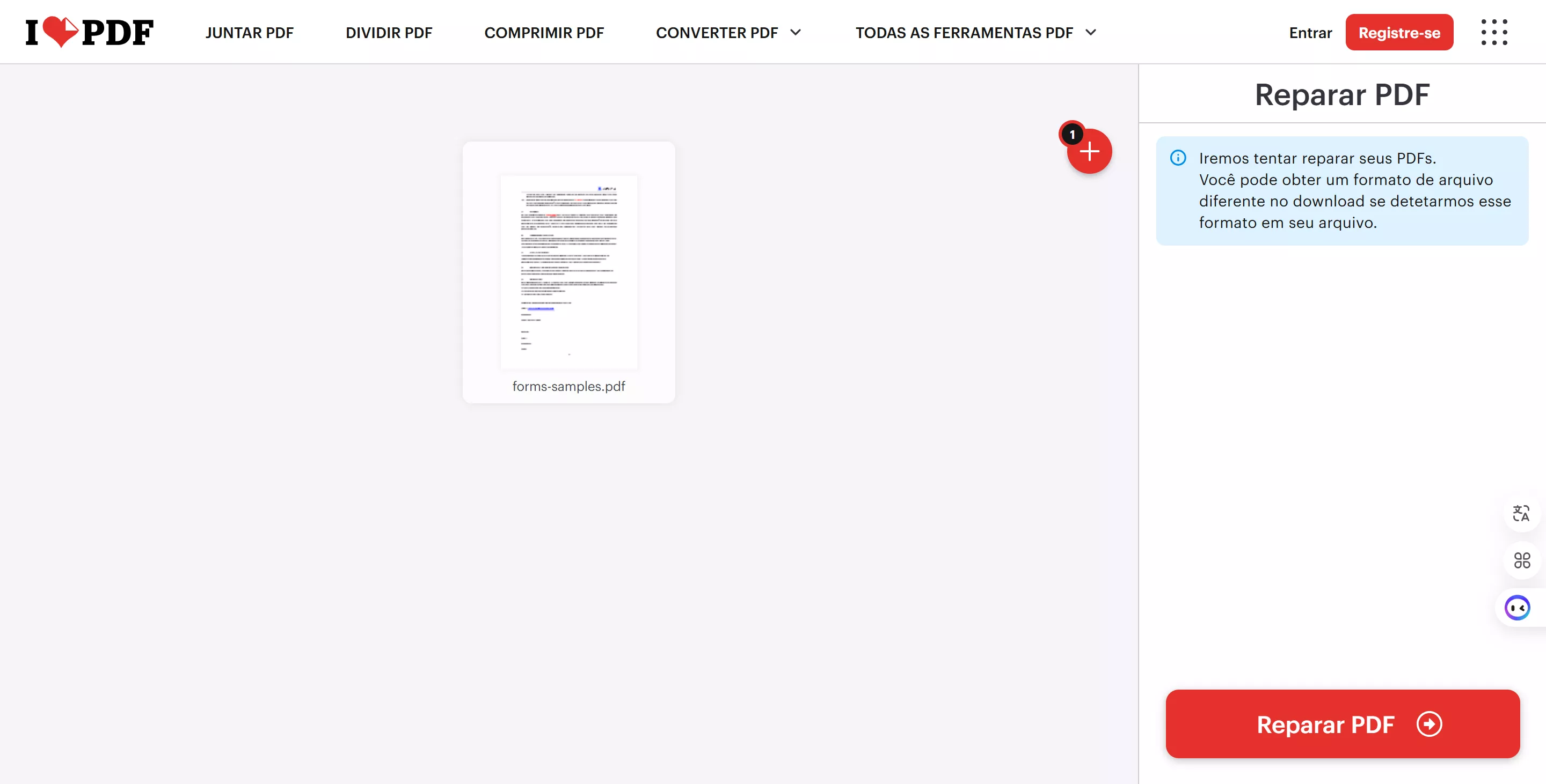 Pressione 'Reparar Arquivo' para executar o processo