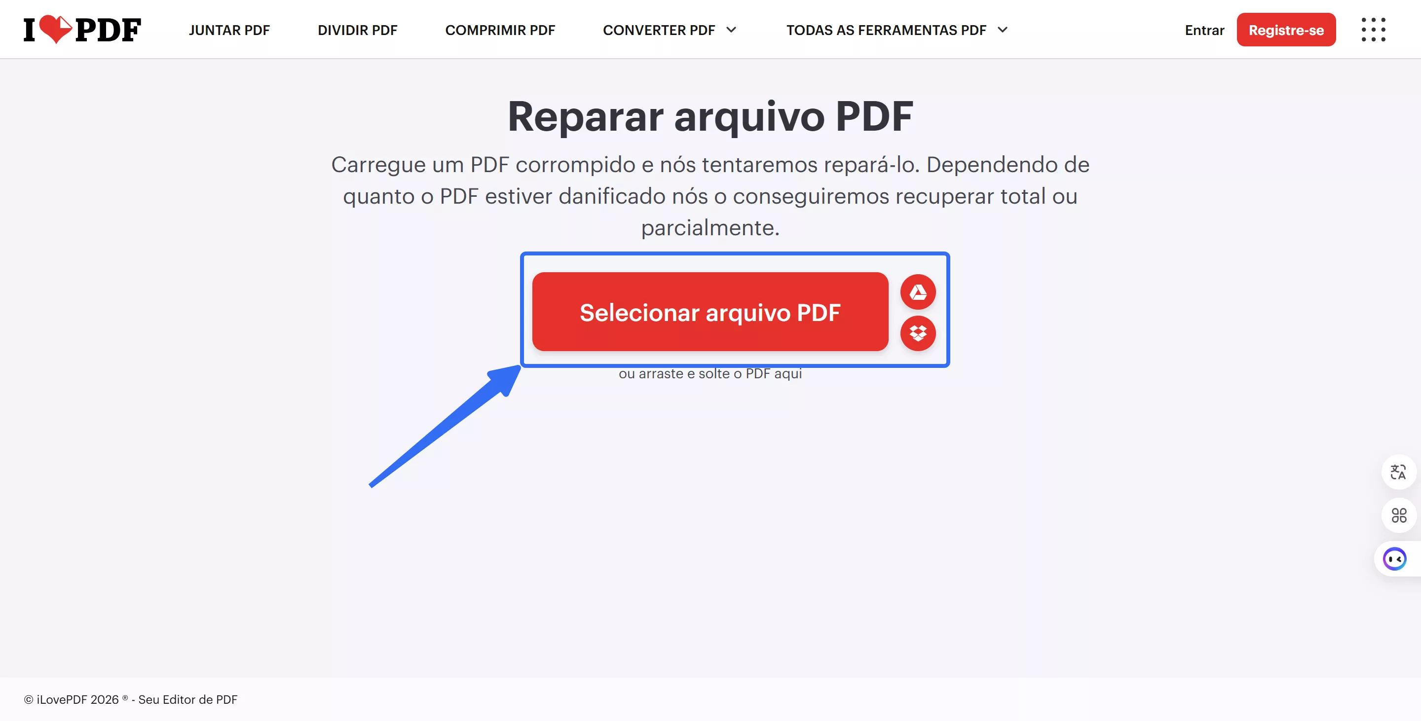 Acesse o iLovePDF e faça o upload do PDF