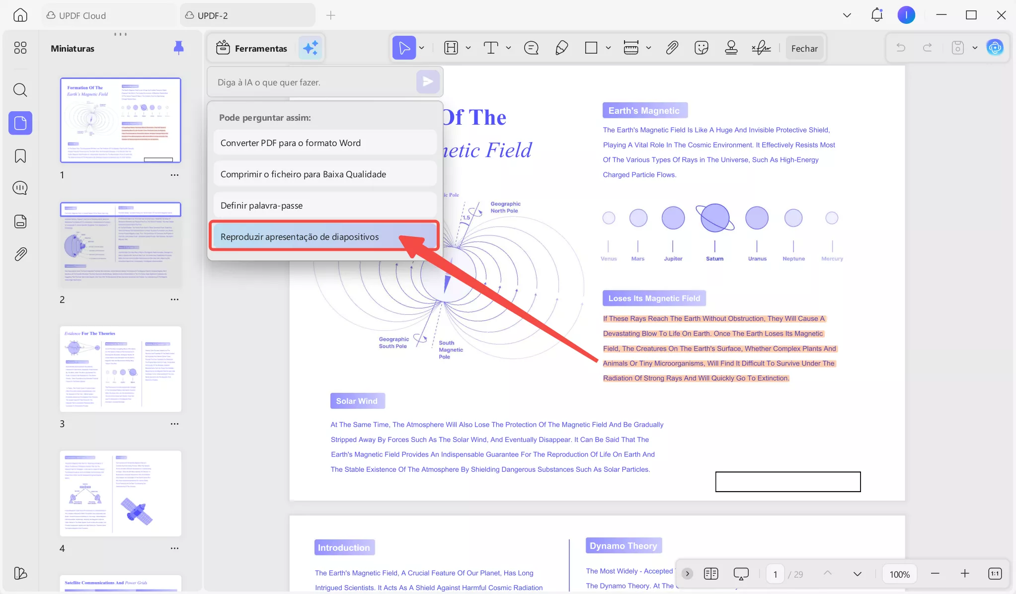 Escolha a opção de reproduzir a apresentação de slides