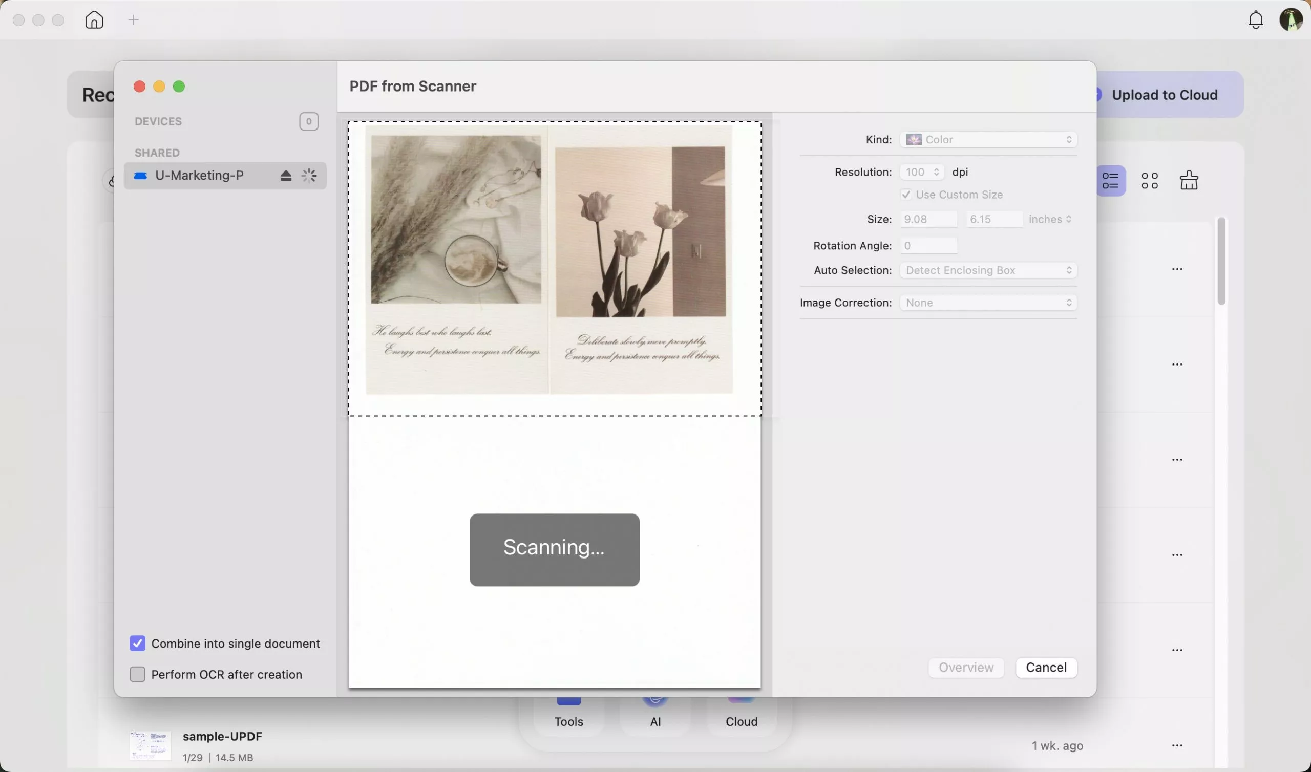 Pré-visualização da digitalização