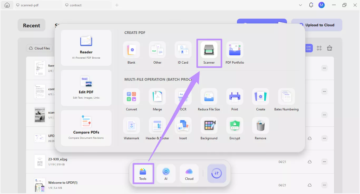 select scanner under tools