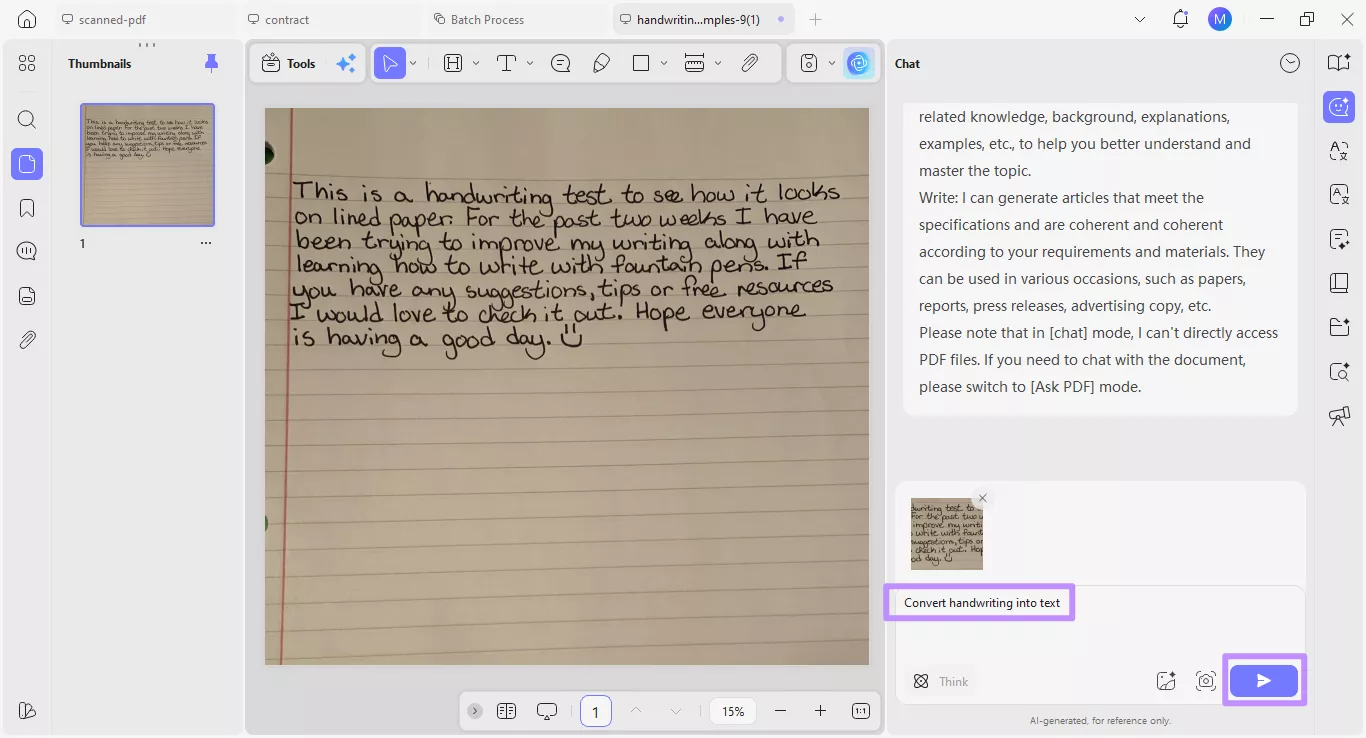 ask ai to convert handwriting to text