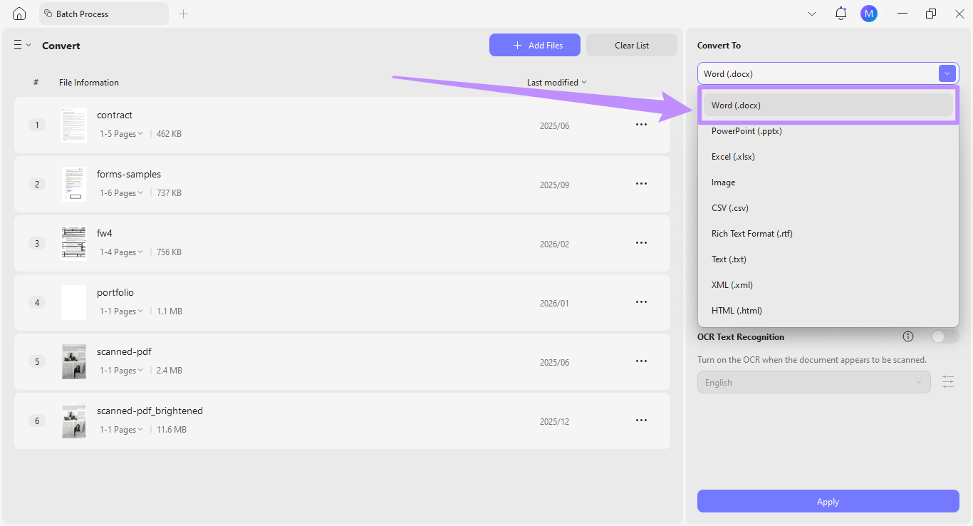 select the word format
