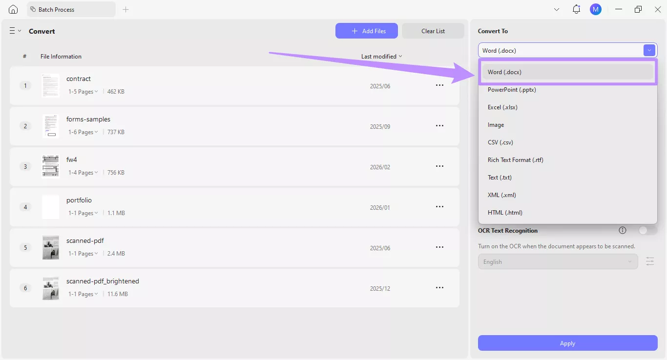 select the word format