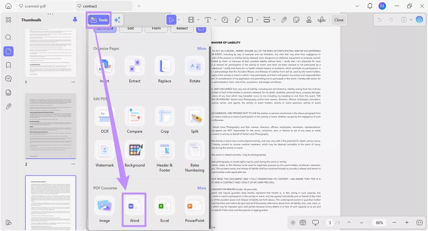 select word under tools