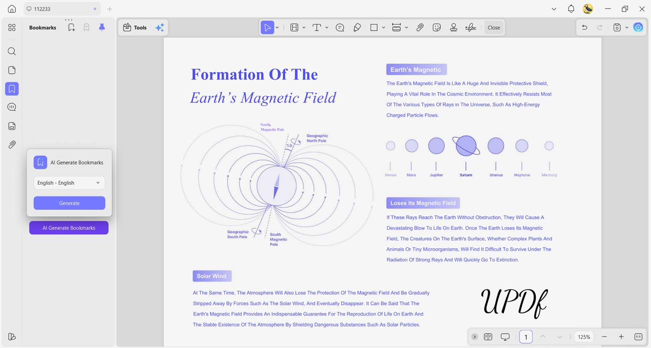  generate automatic bookmarks updf ai