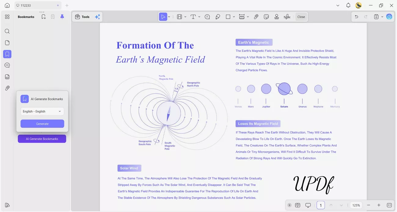  generate automatic bookmarks updf ai