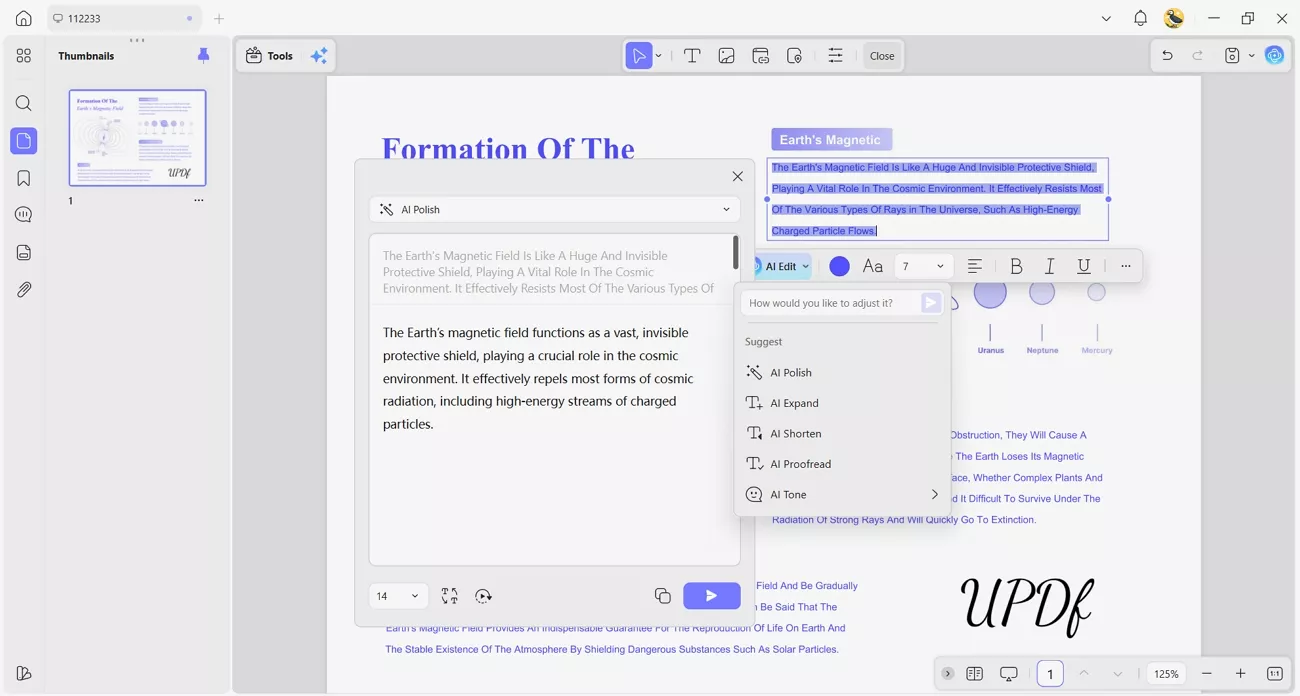 updf editing agent polish expand text