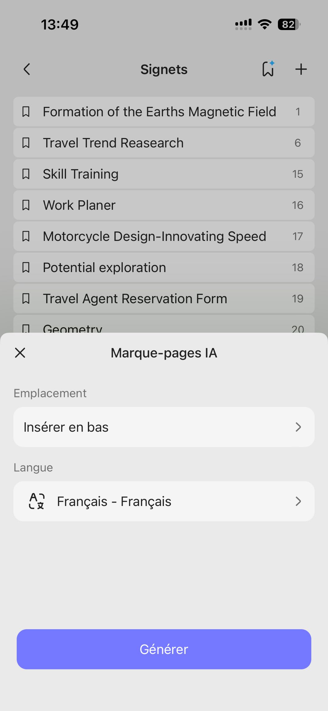 génération de signets IA sur iOS avec UPDF