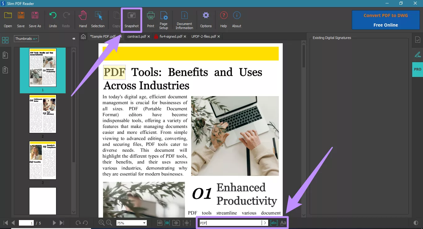 search pdf or take snapshots
