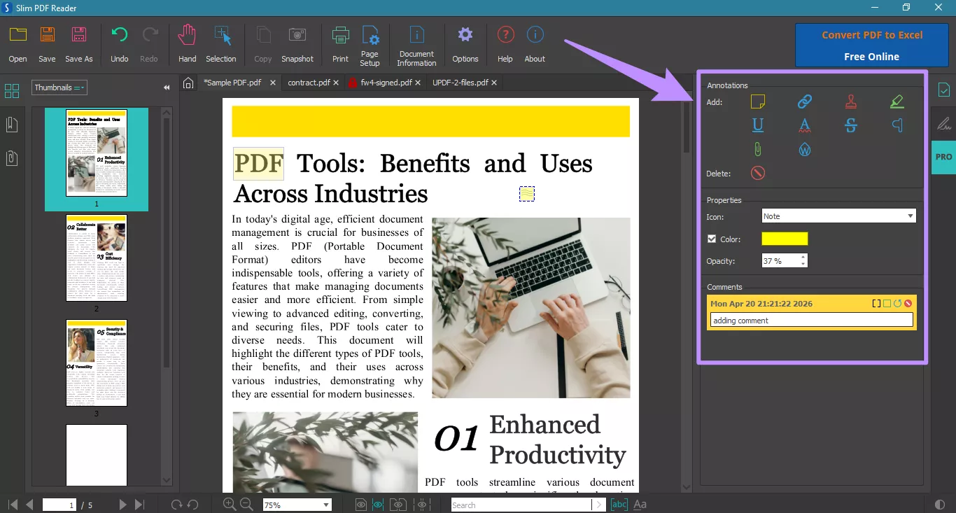  annotation tools in slim pdf reader