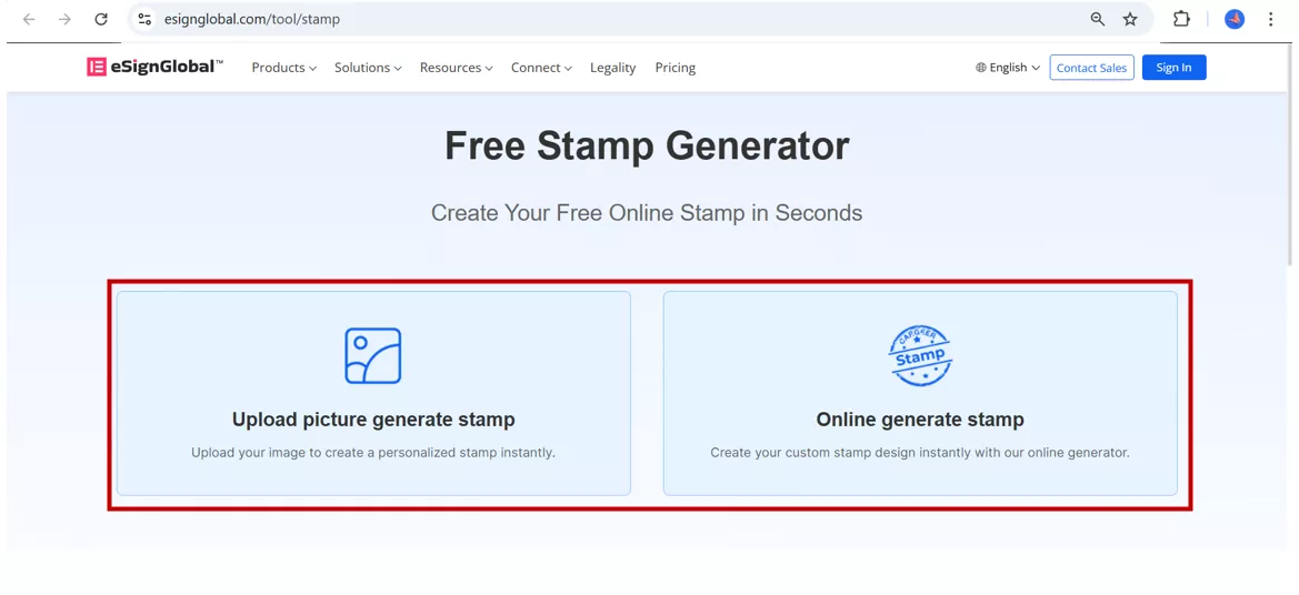 stamp creation using esignglobal.com