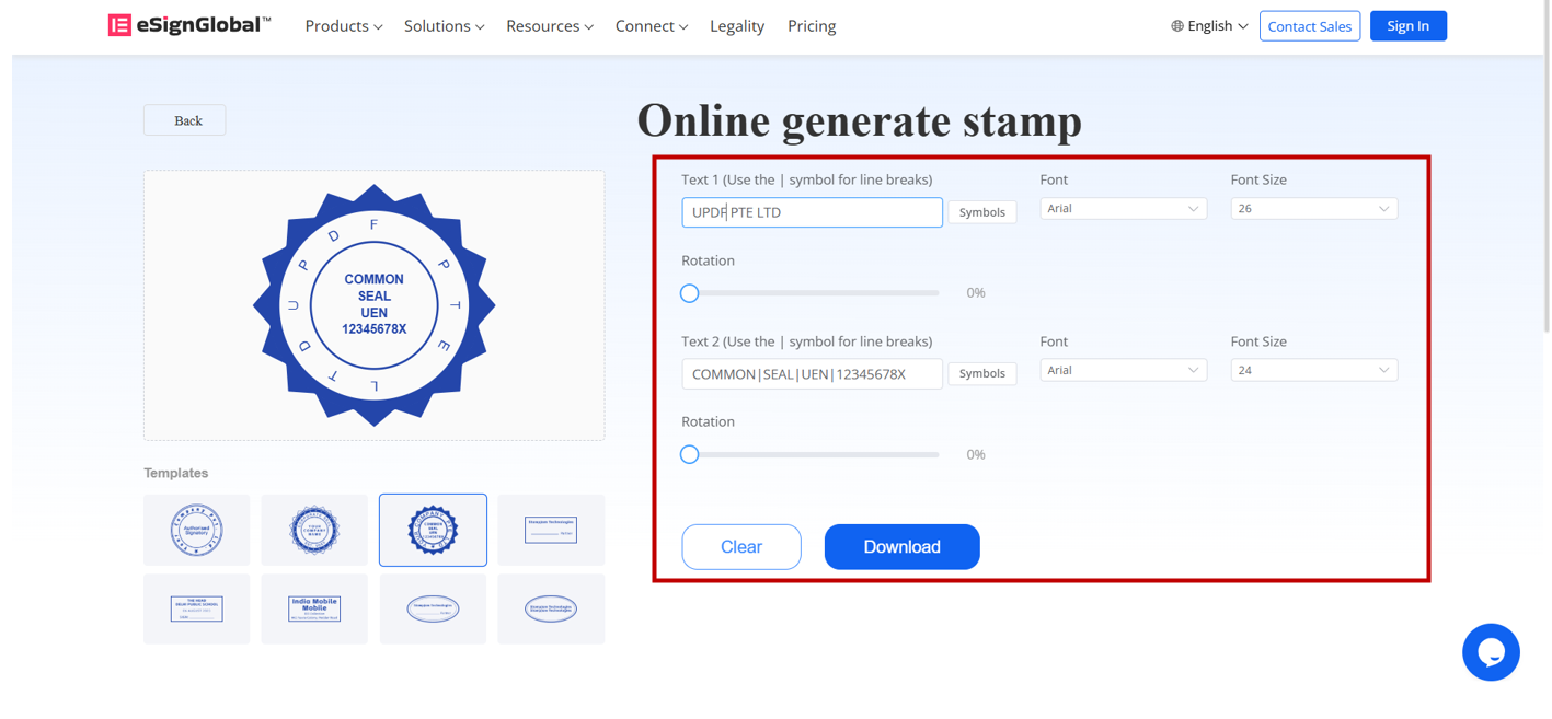 esignglobal에서 템플릿을 사용한 스탬프 생성