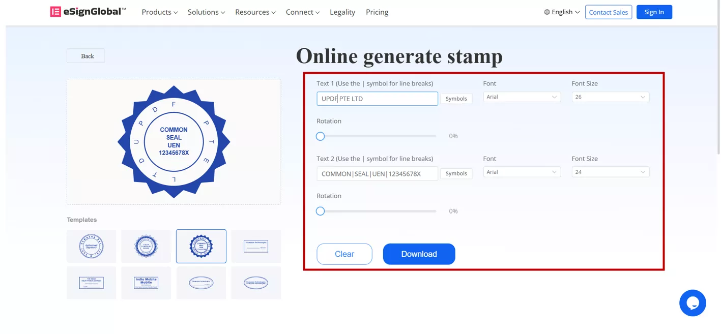 stamp creation using template in esignglobal