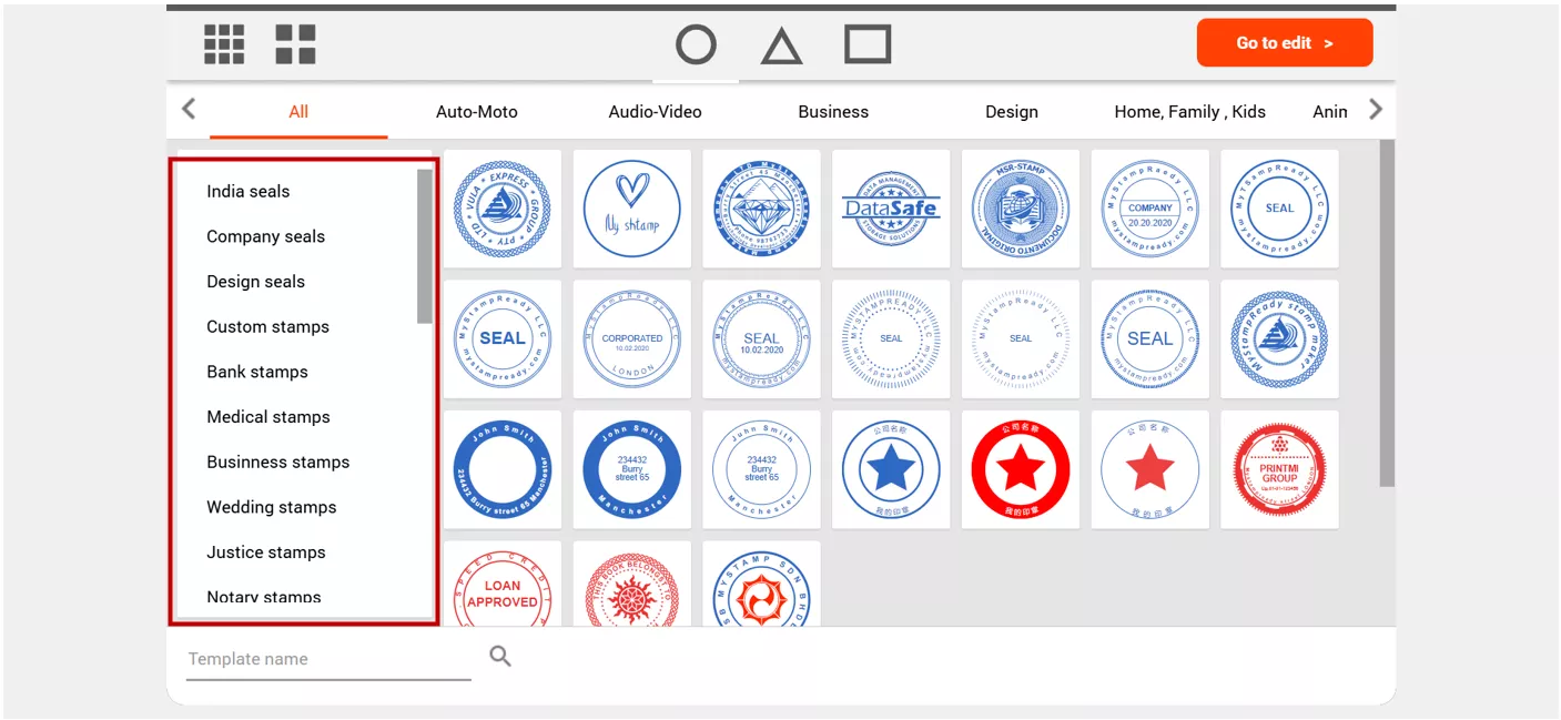 stamp creation using a template in stamp-make.online