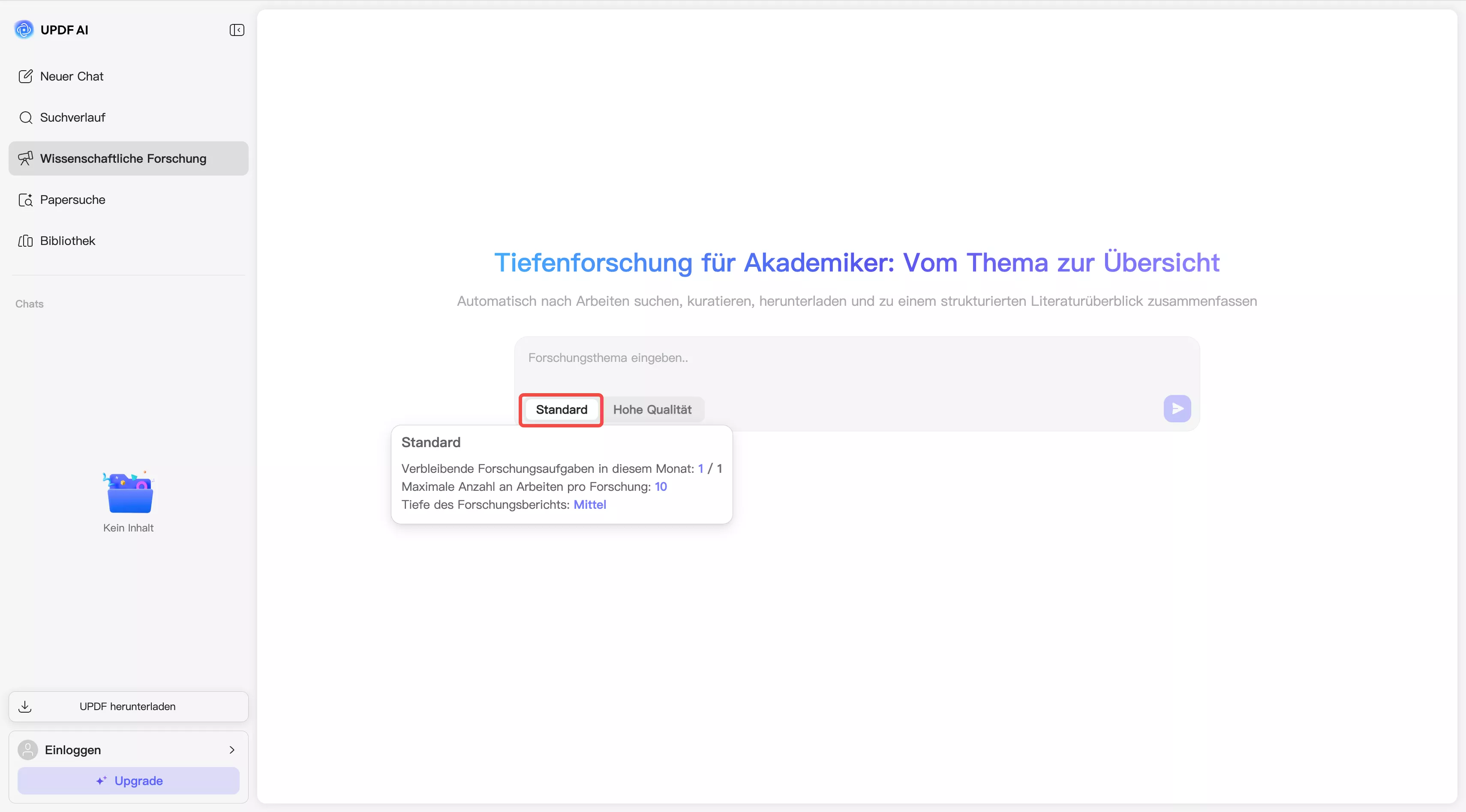 Standardantwort updf ai Deep Research
