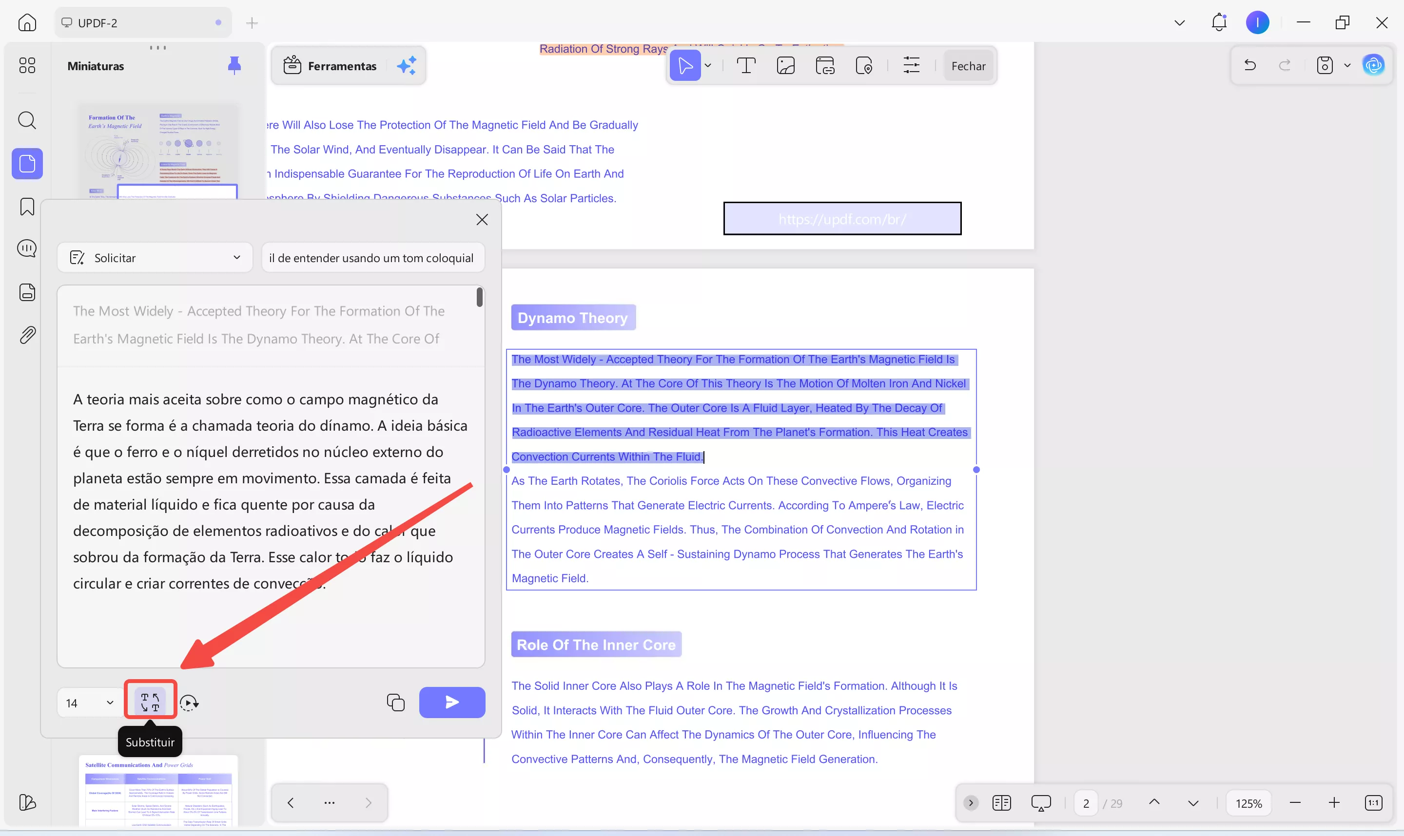Clique na opção de substituir