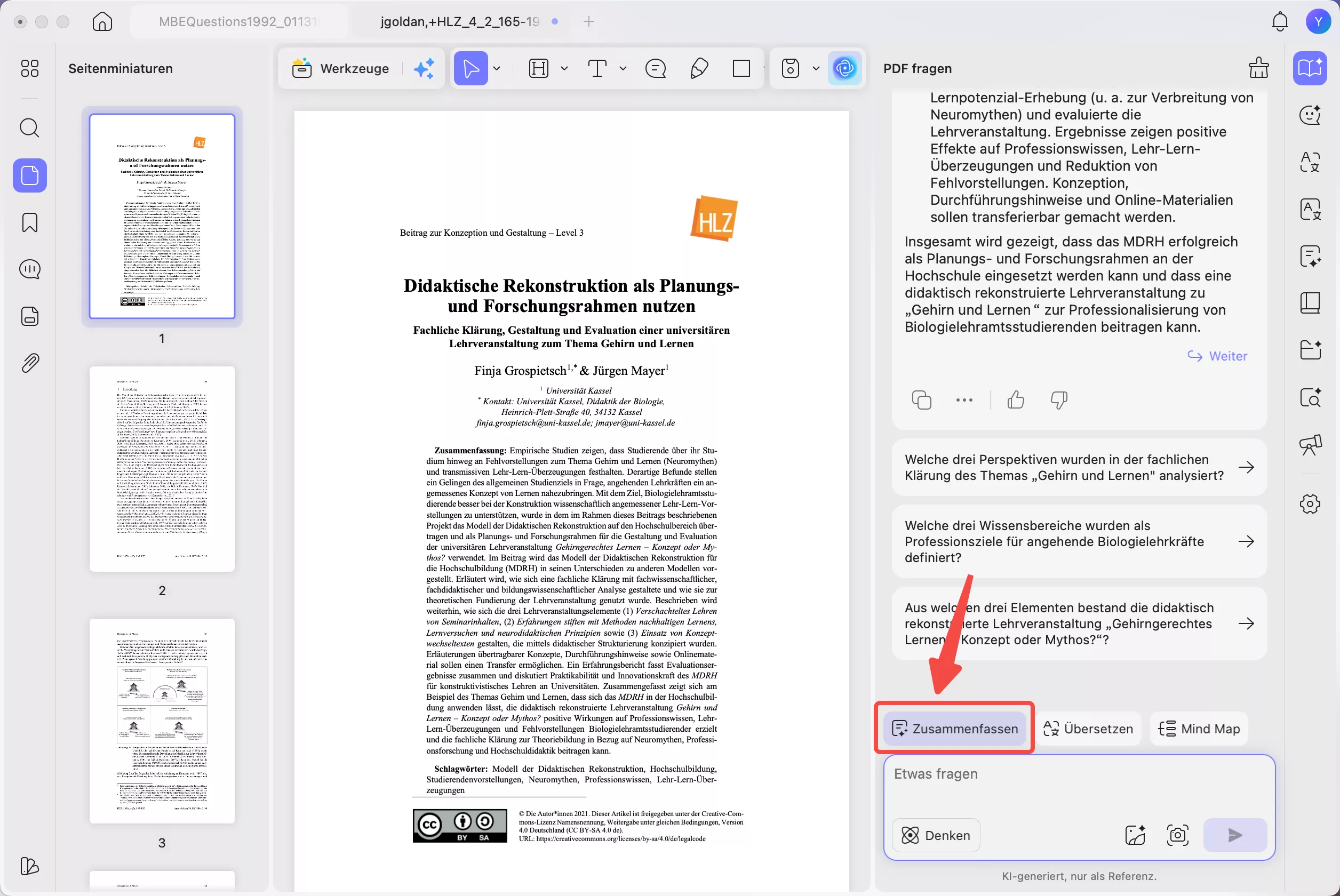 Klicken Sie auf die Option „Zusammenfassen“