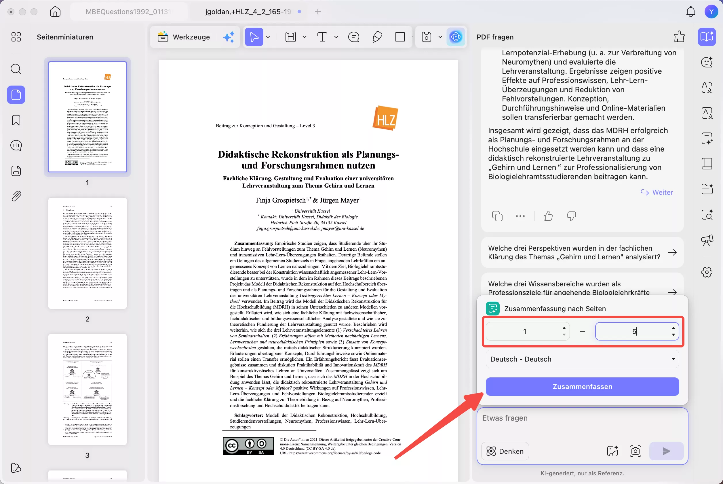 Seitenzahl anpassen und zusammenfassen