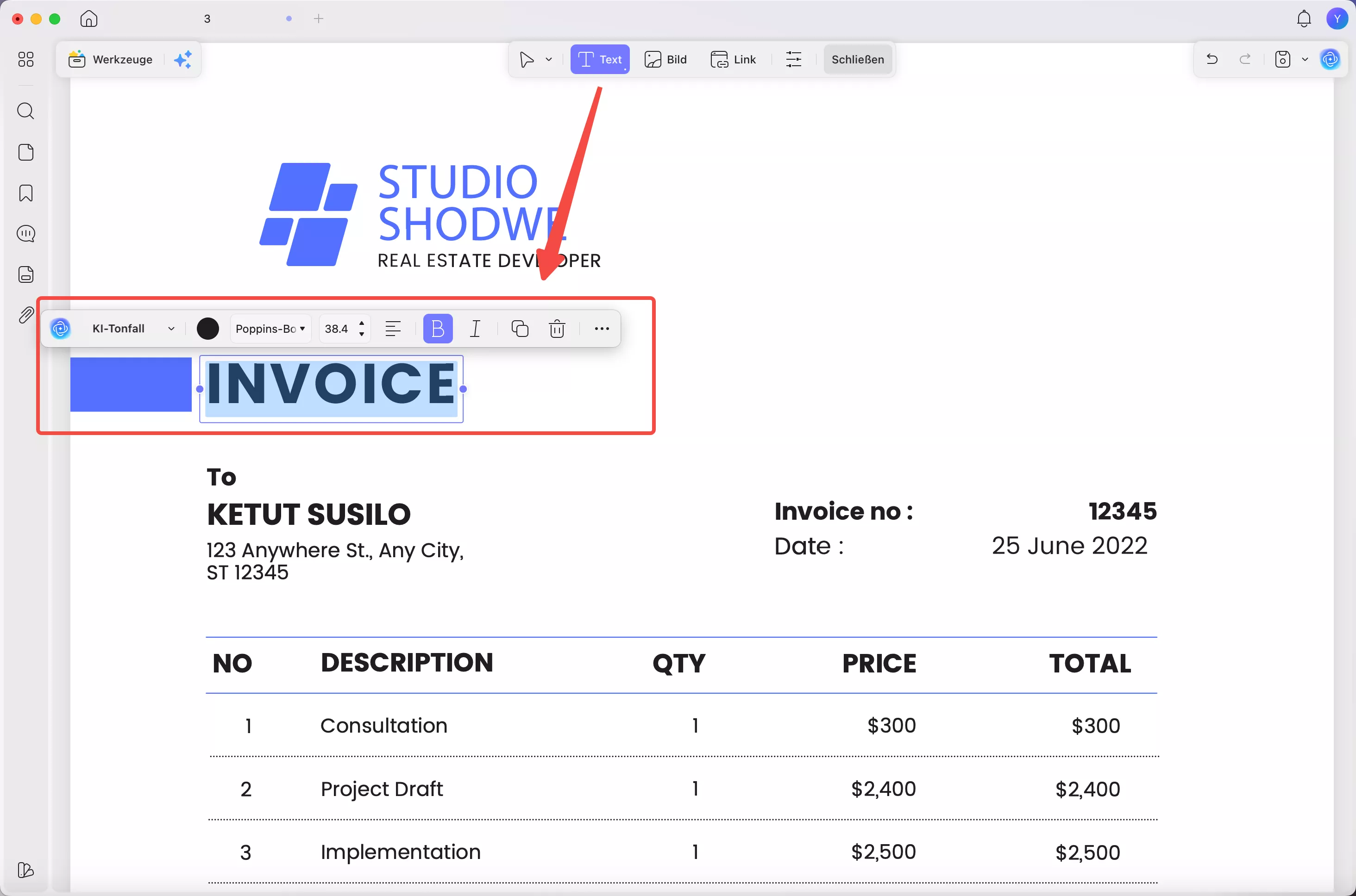 PDF-Rechnung bearbeiten