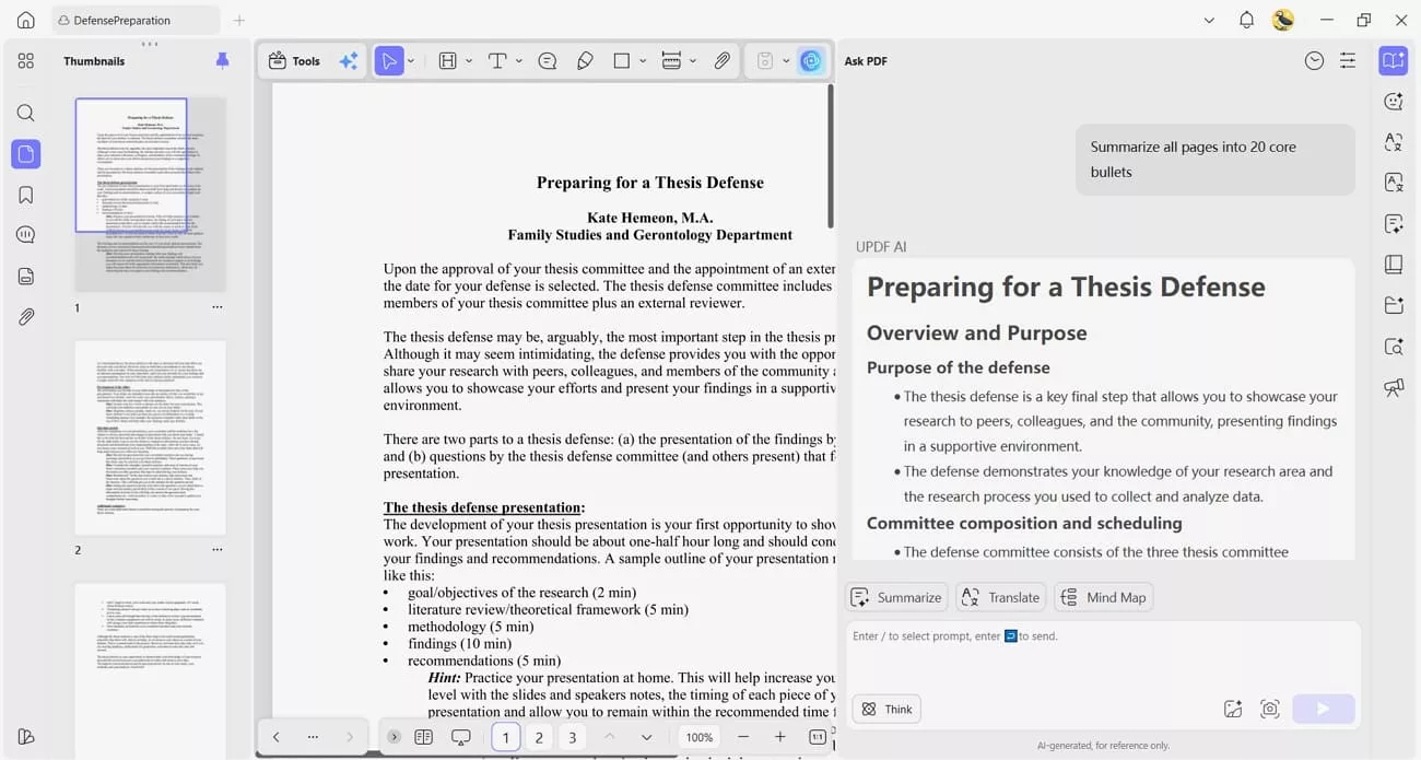 summarize large pdf short bullets ai
