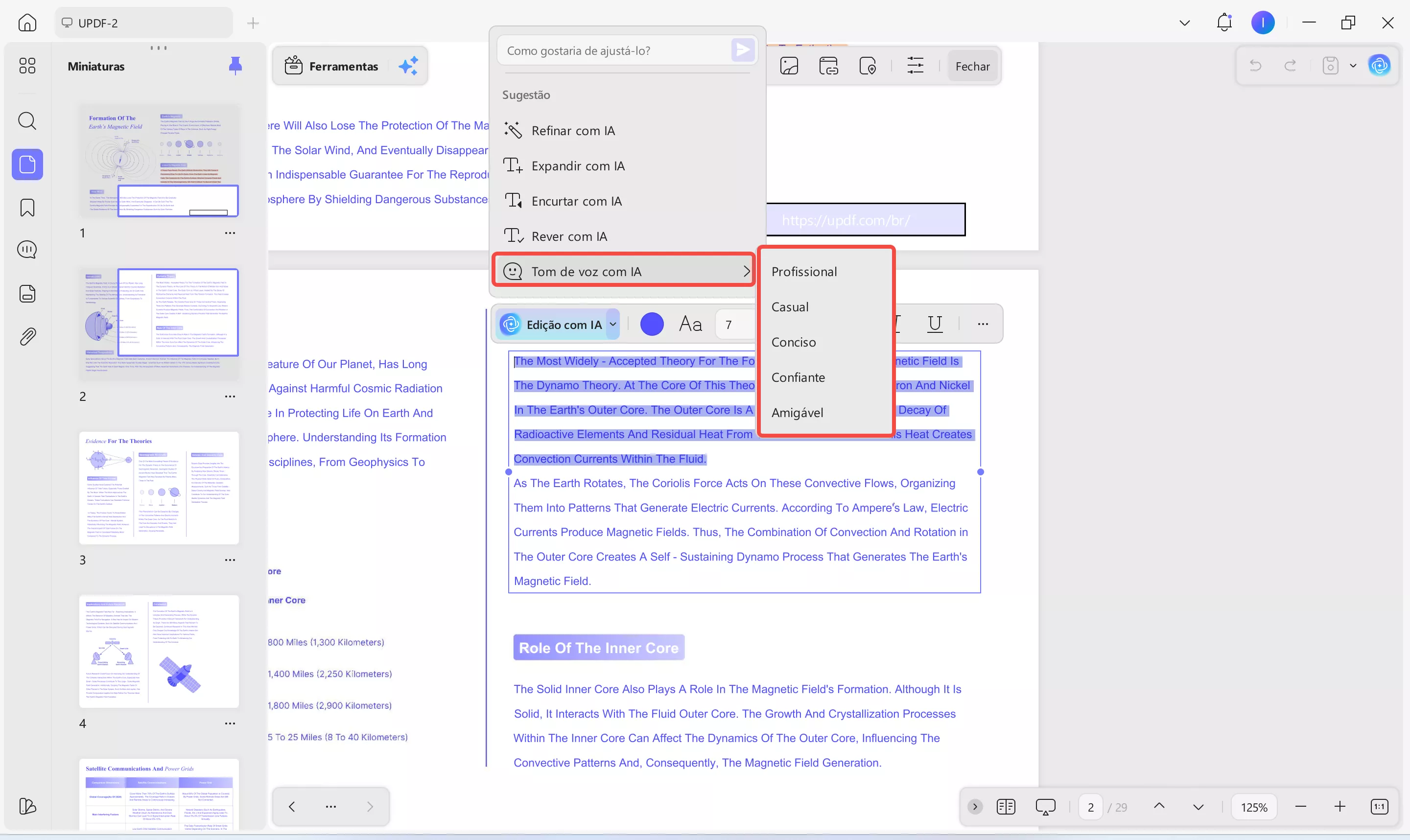Selecione um estilo para a predefinição de tom de voz por IA