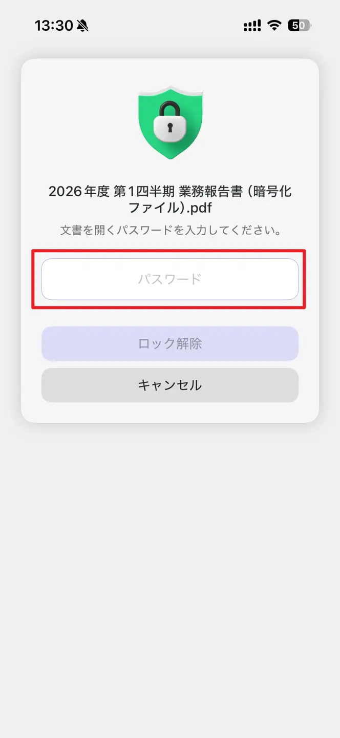 ファイルの正しいパスワードを入力
