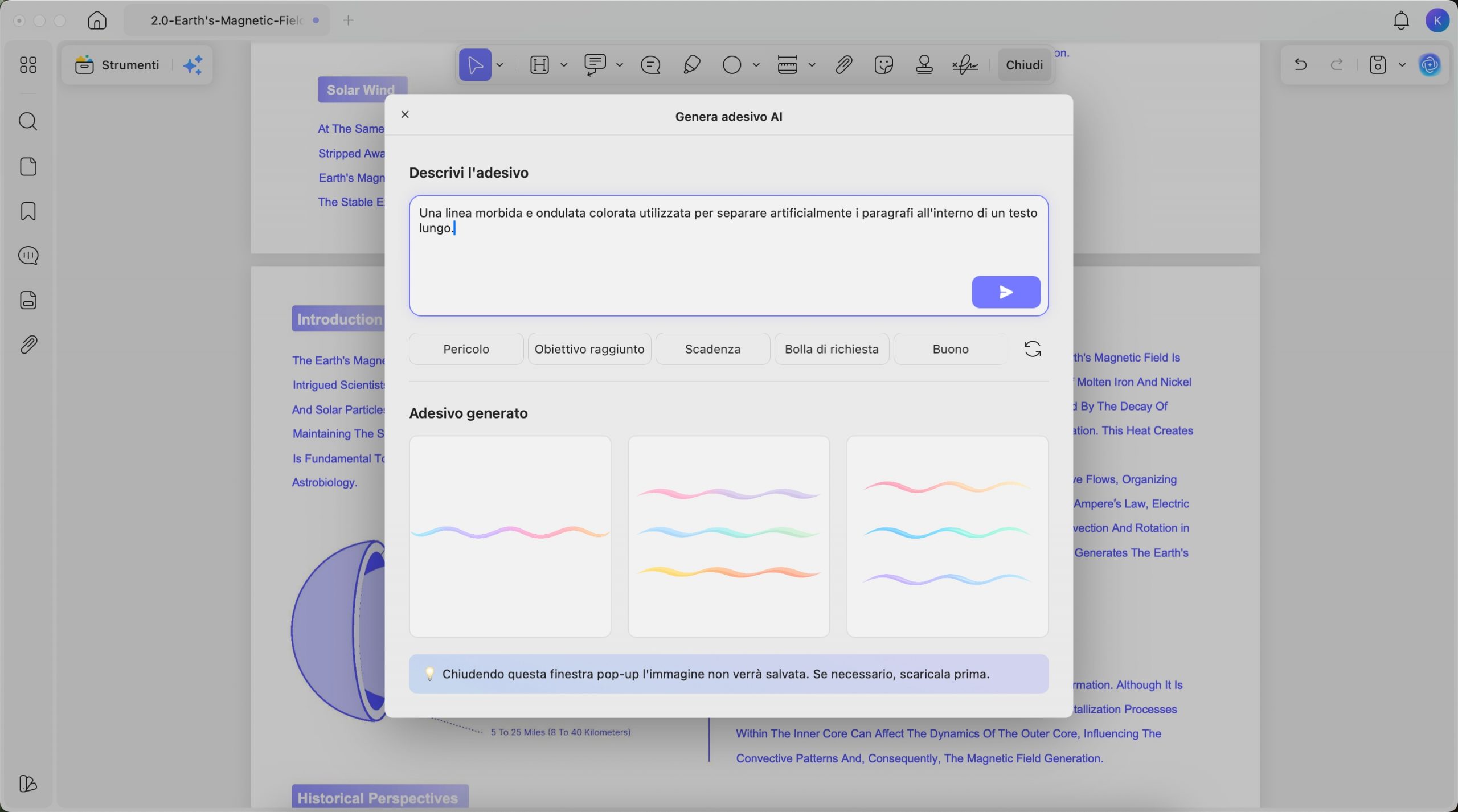 updf ai genera timbro adesivo sfondo o filigrana