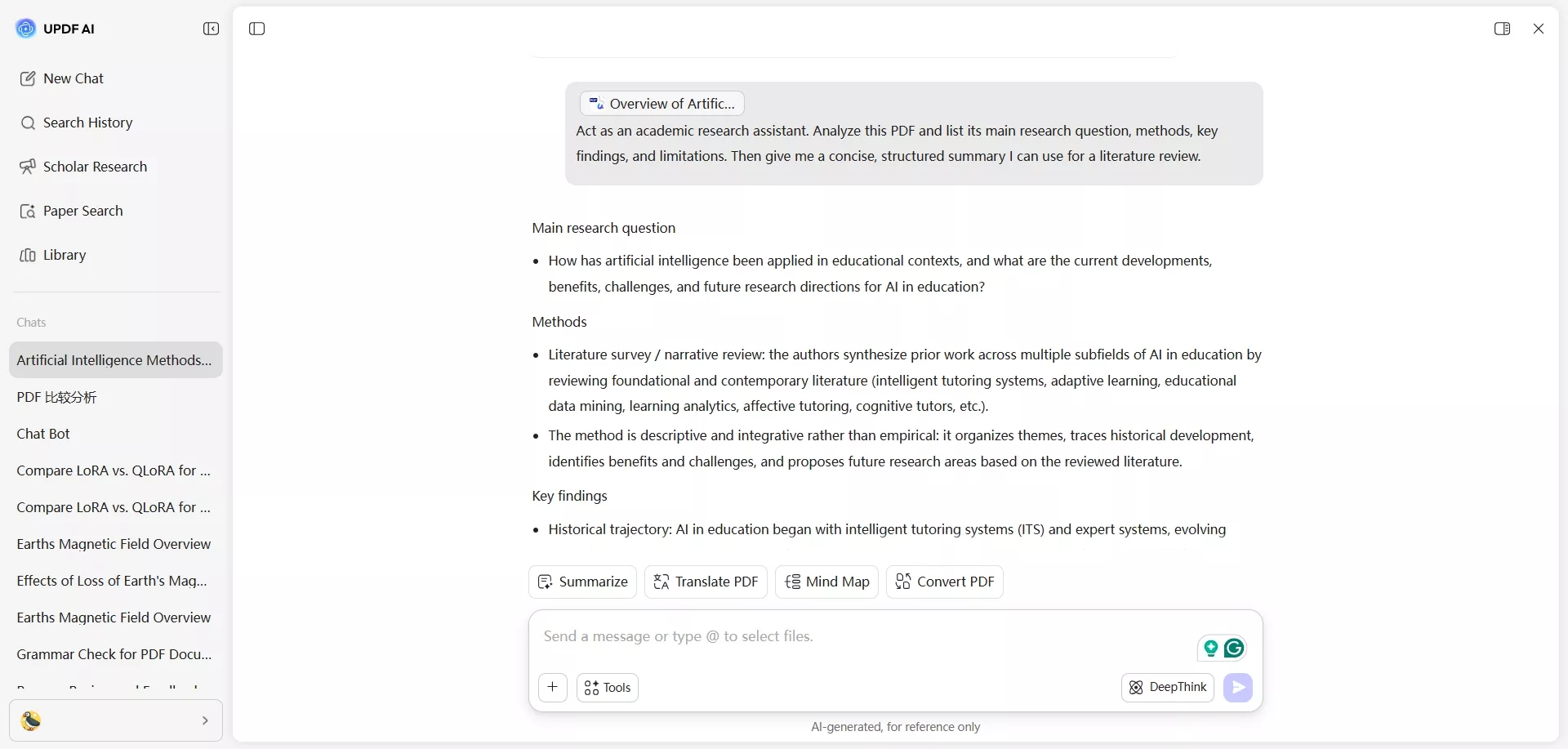 deep literature analysis updf ai