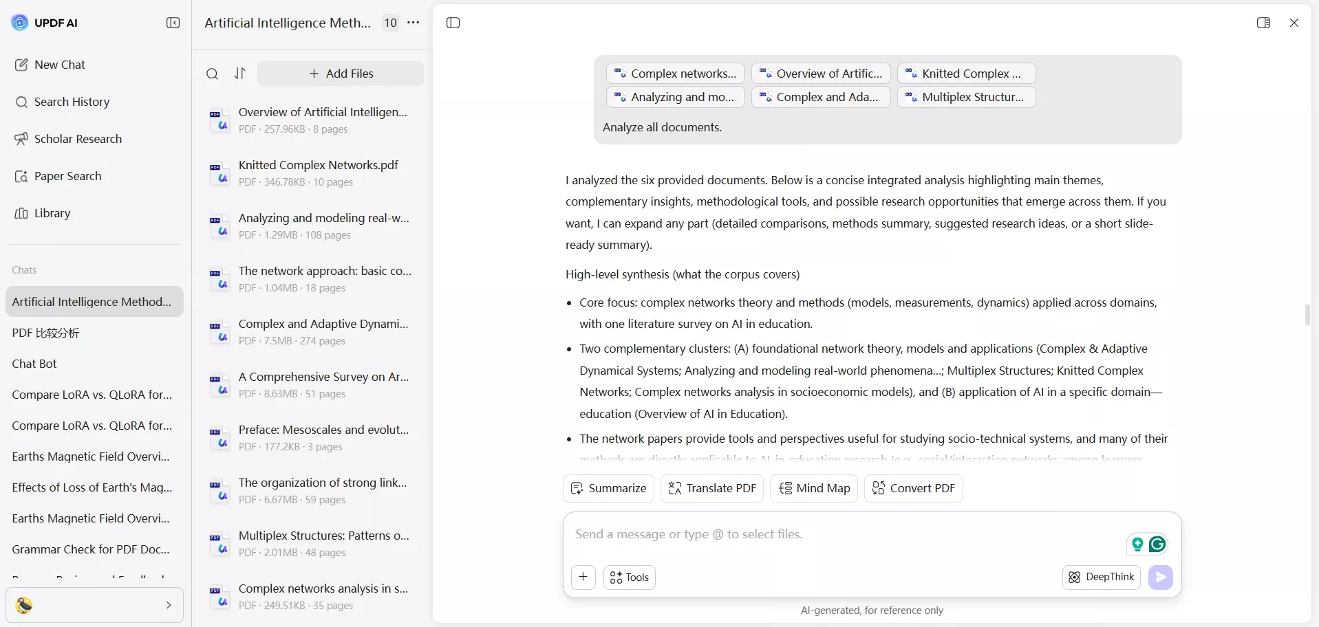 chat with multiple pdf once updf