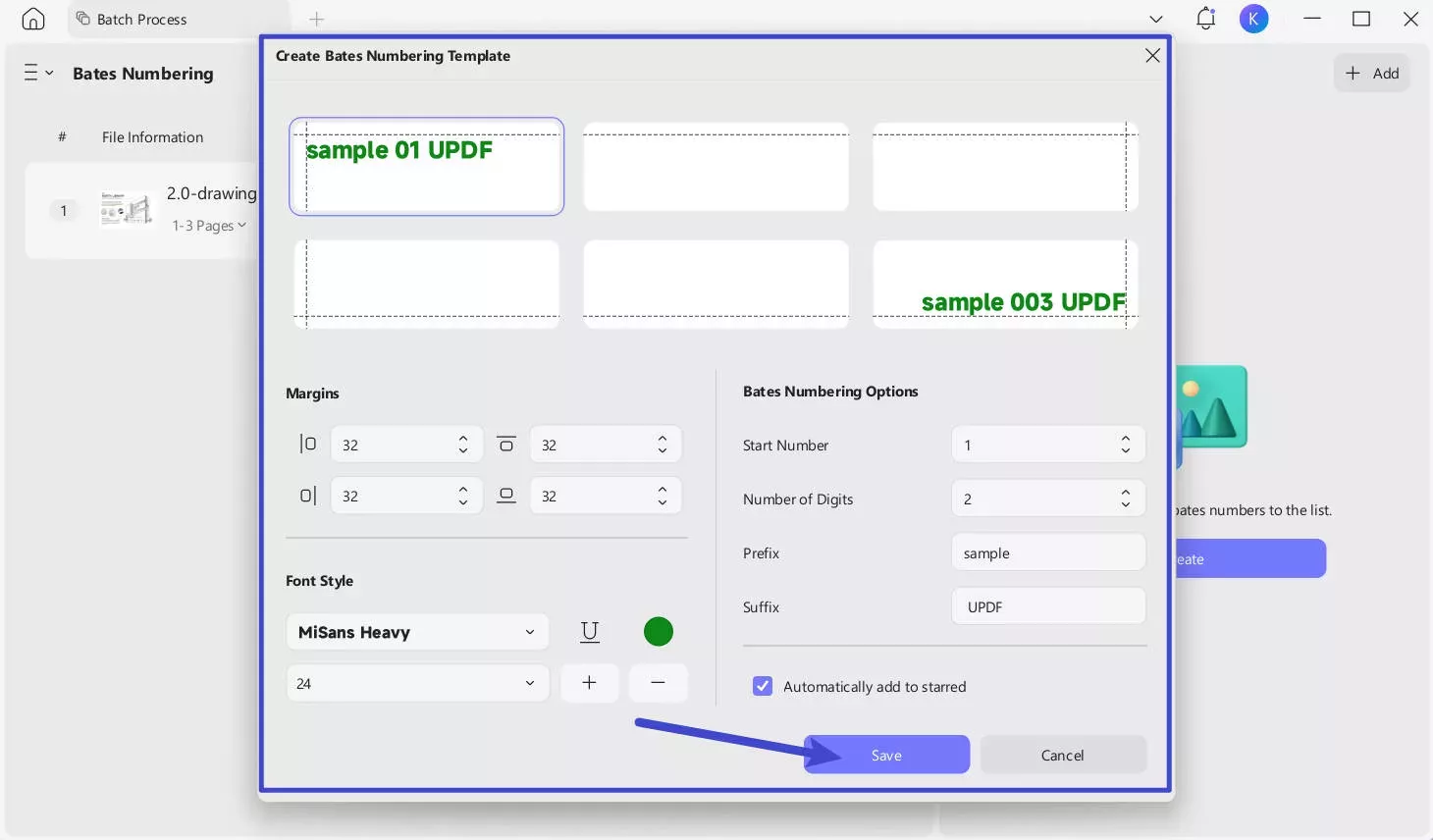 updf bates numbering