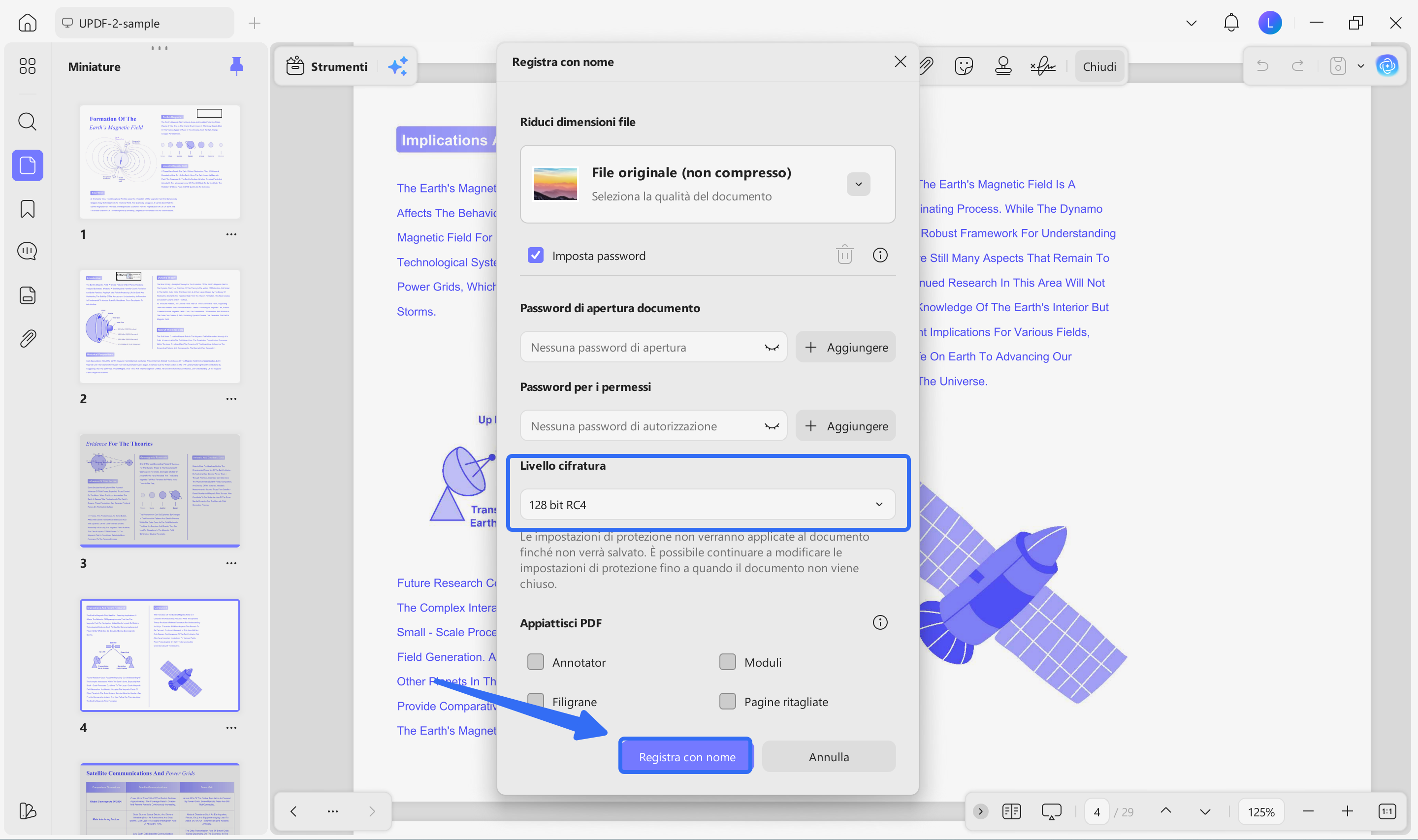 choose an encryption level and click save as