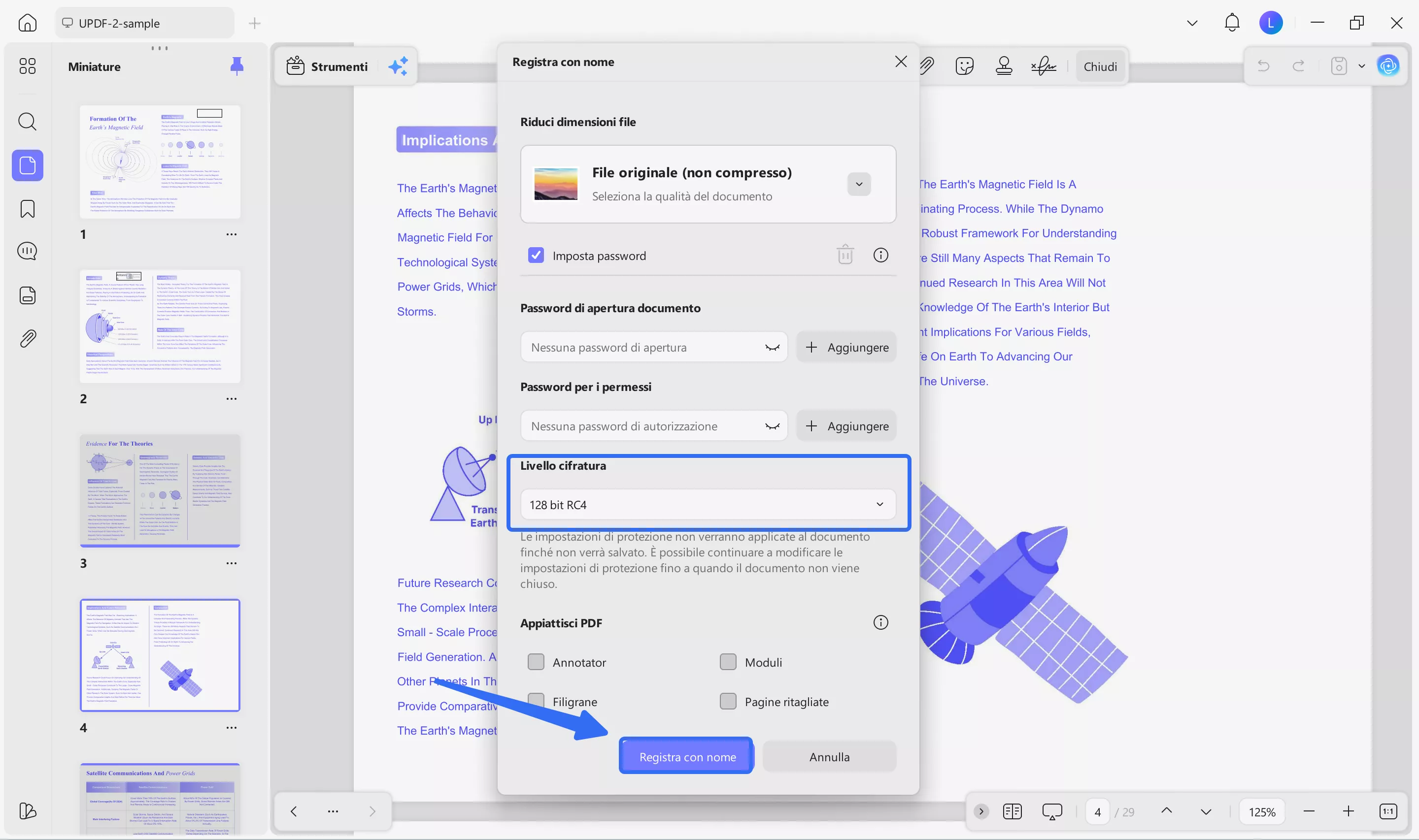  choose an encryption level and click save as
