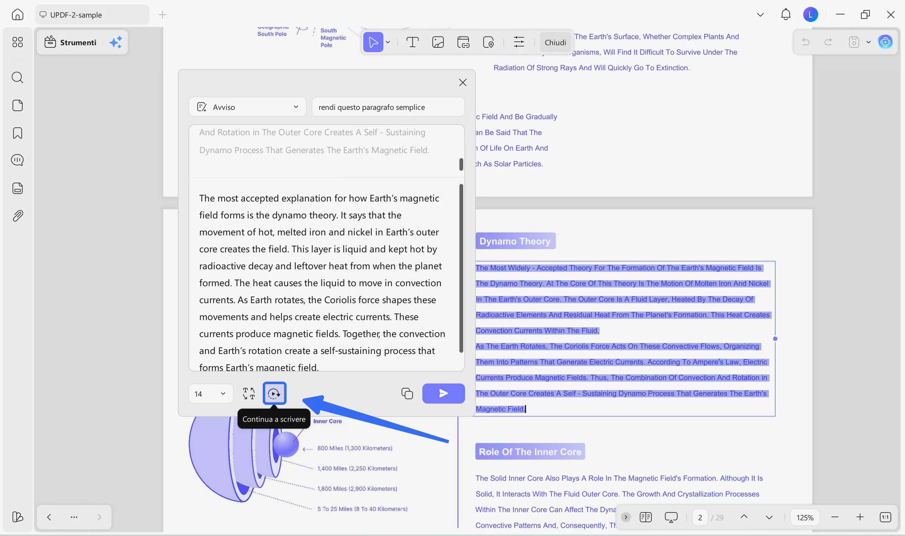 select the continue writing option