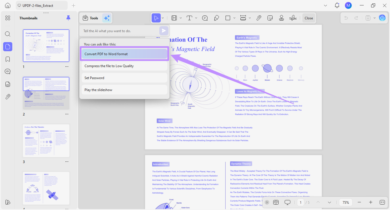 select the preset to convert pdf to word format