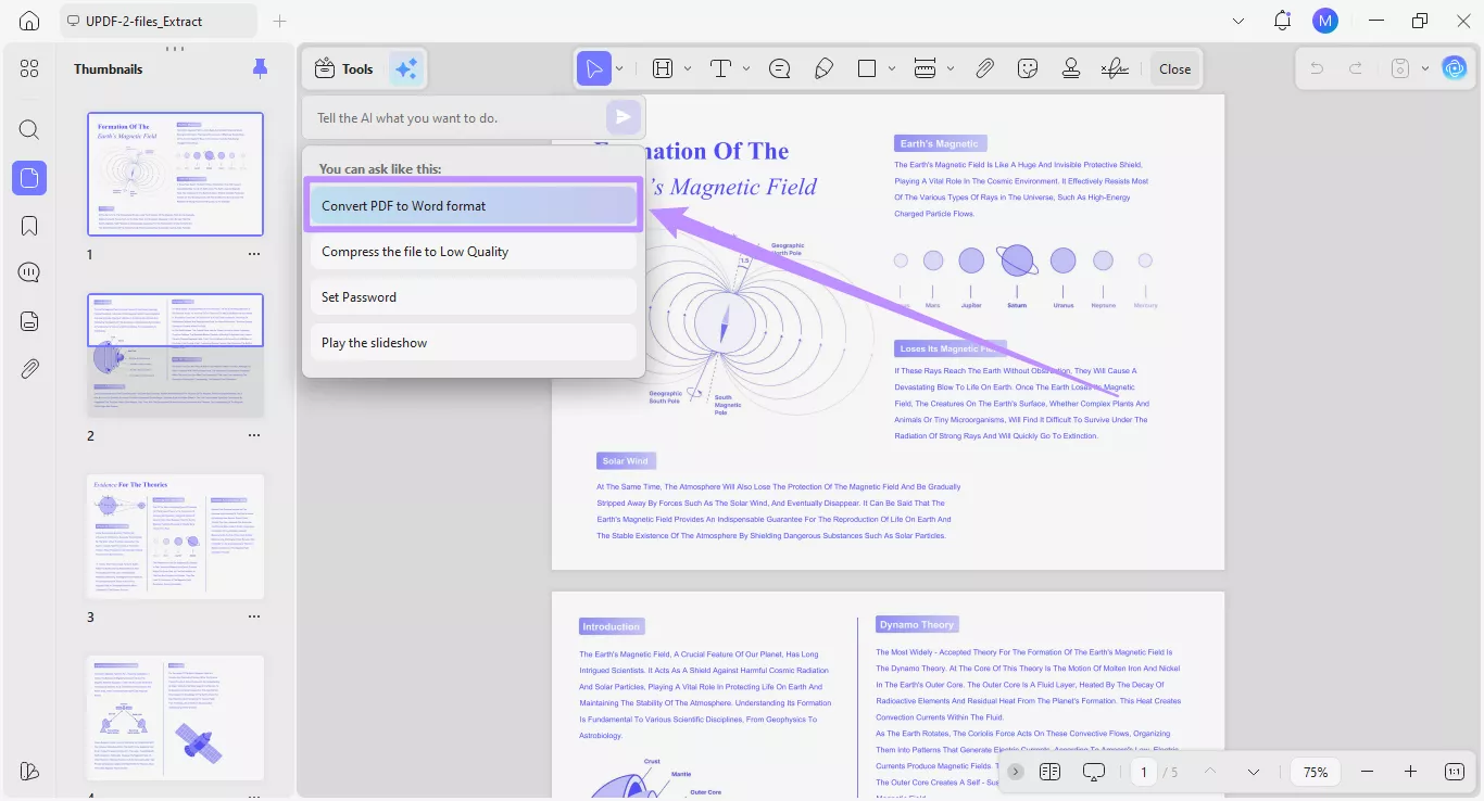 select the preset to convert pdf to word format