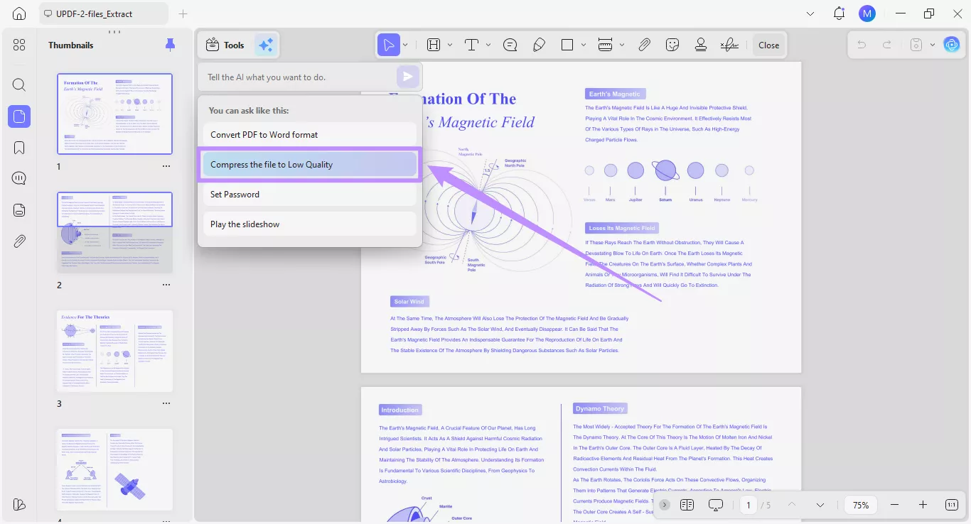select to compress the file to low quality