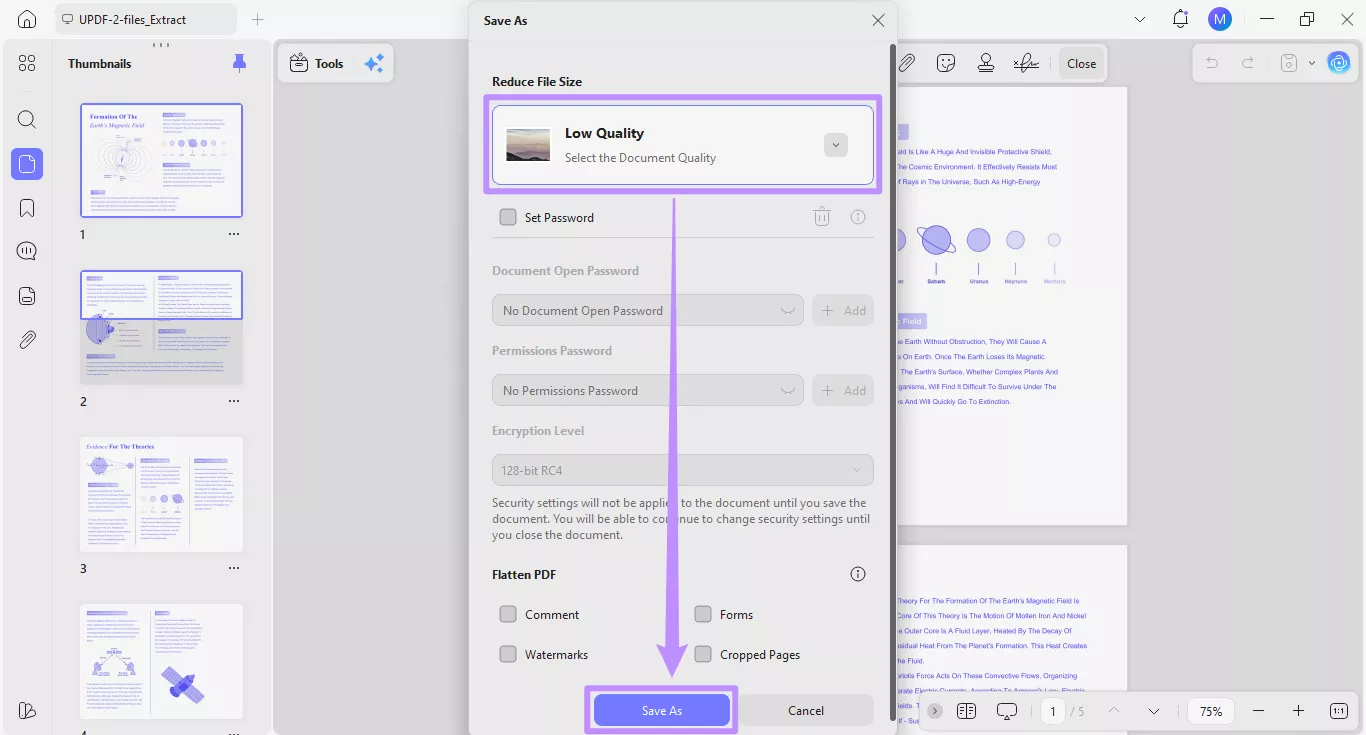  confirm low quality compression level and click save as