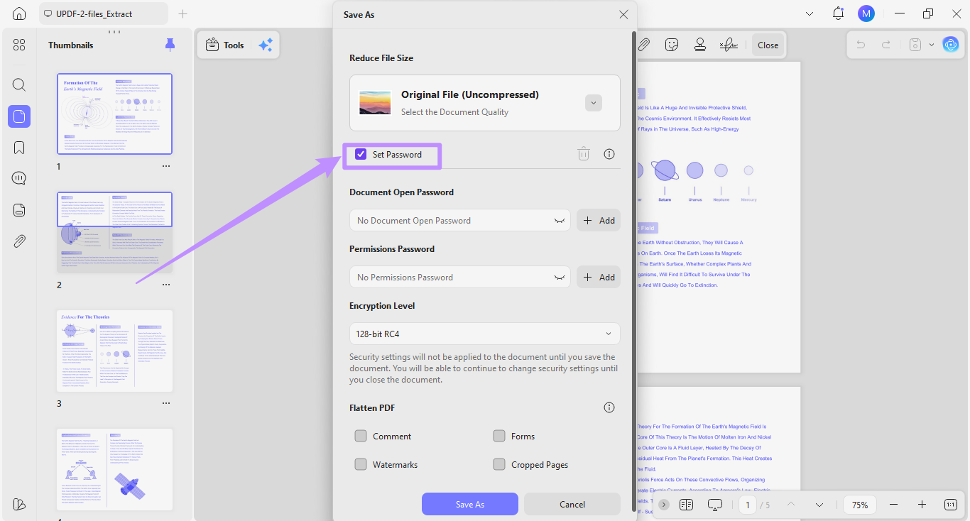 set password automatically selected