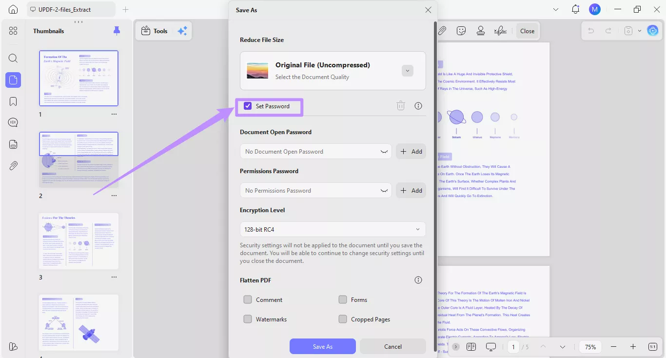 set password automatically selected