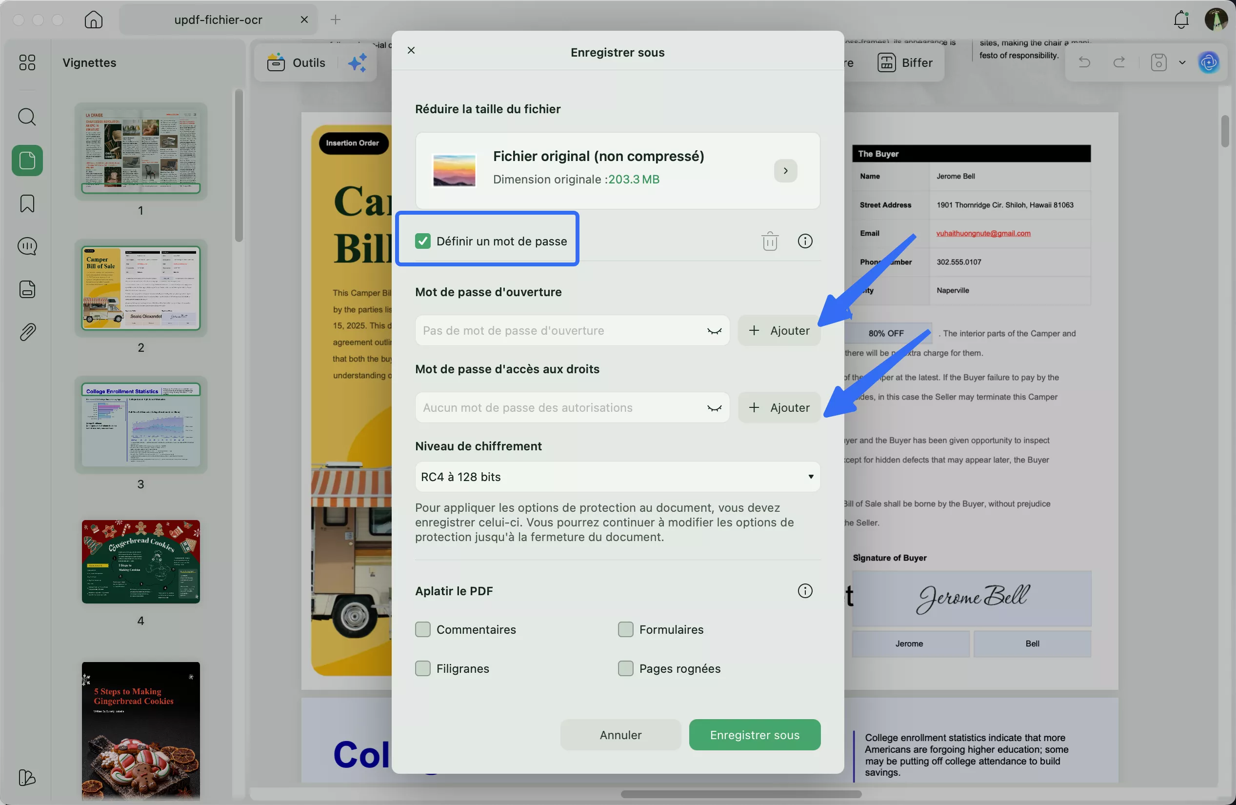 ajouter un mot de passe d'ouverture et d'autorisation